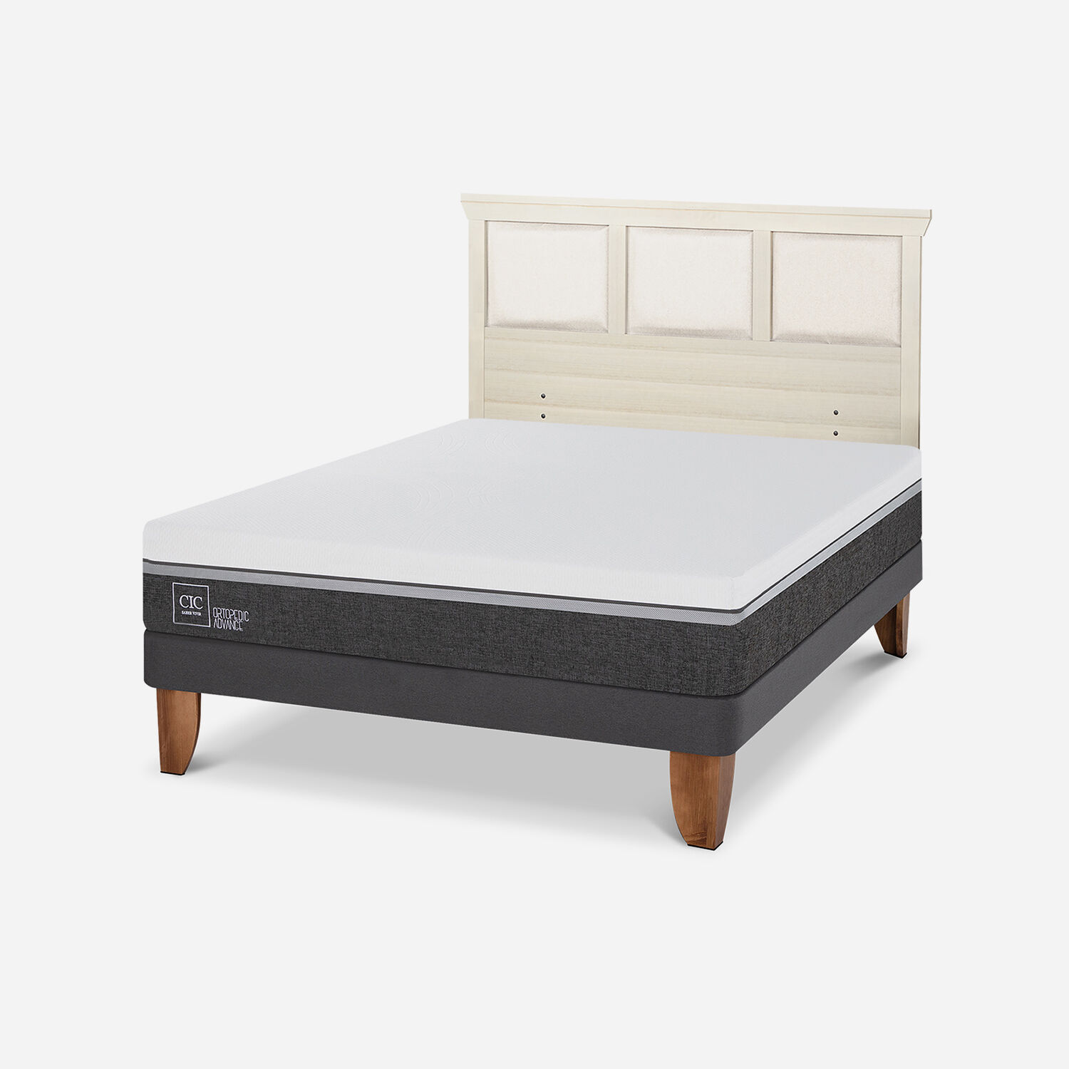 Cama Europea 2 Plazas Ortopedic Advance Base Normal + Respaldo Torino Alpino