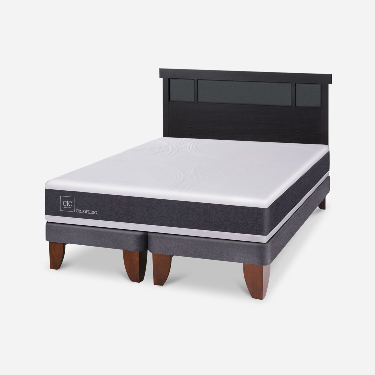 Cama Europea 2 Plazas Ortopedic Base Dividida + Respaldo Dublín Negro