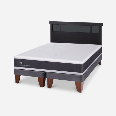 Cama Europea 2 Plazas Ortopedic Base Dividida + Respaldo Dublín Negro