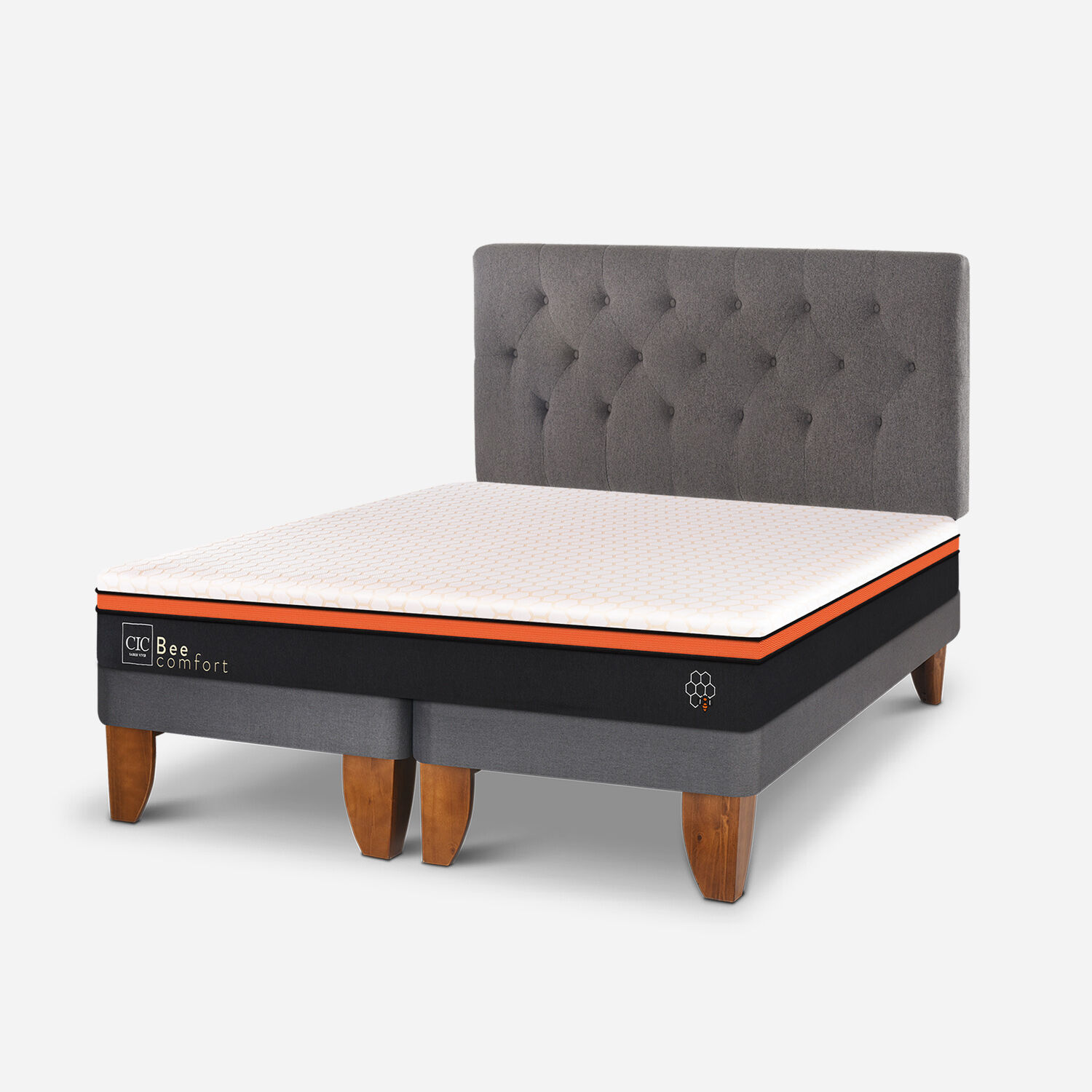 Cama Europea King Bee Comfort + Respaldo Kavery