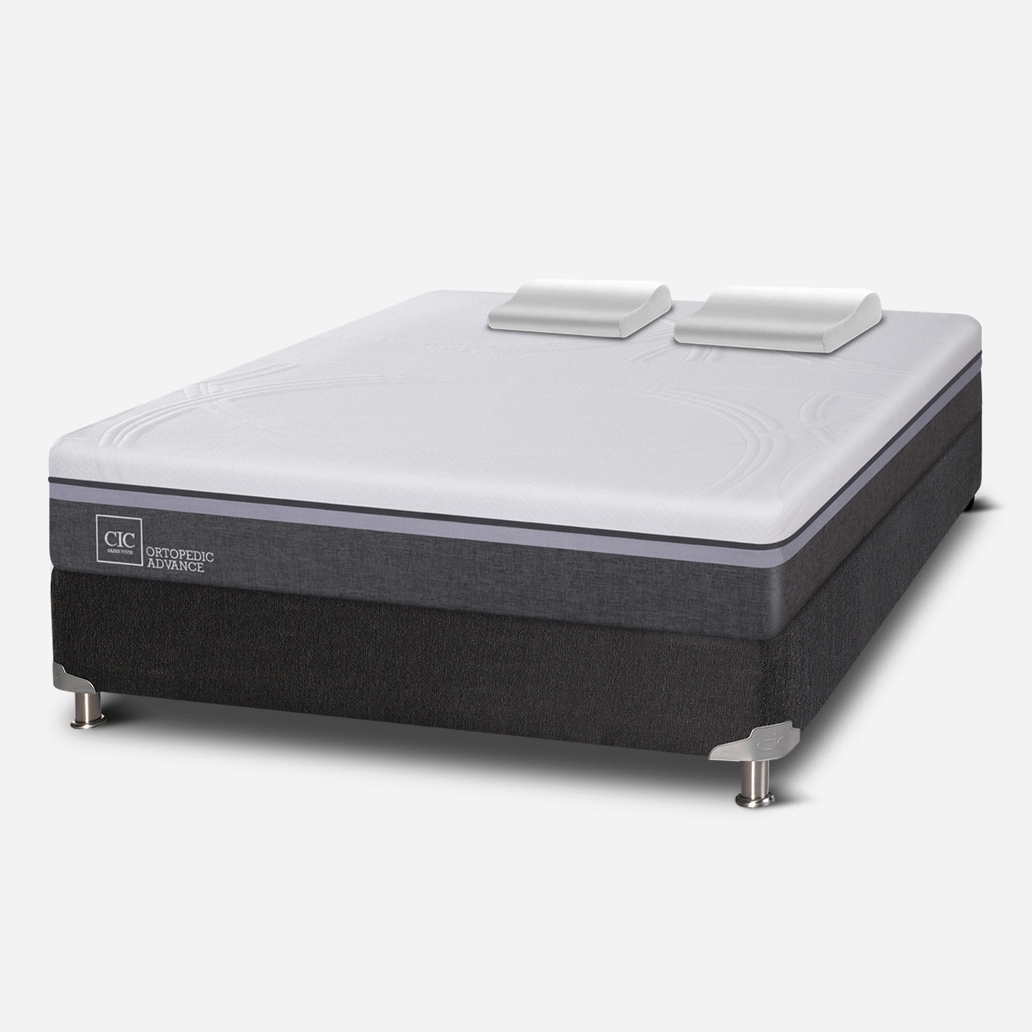 Box Spring 2 Plazas Ortopedic Advance Base Normal 5 Zonas + Almohadas Viscoel&aacute;sticas