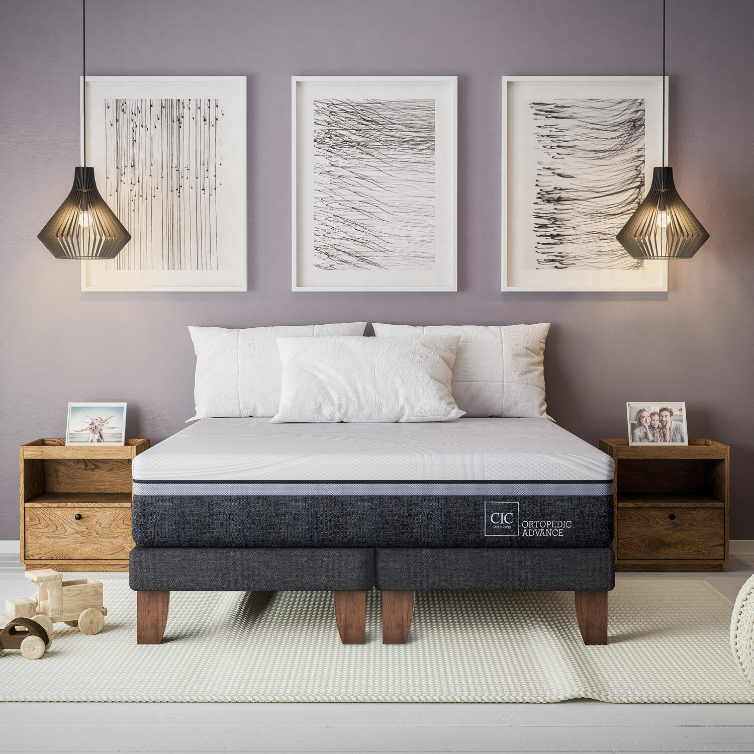 Cama Europea 2 Plazas Ortopedic Advance Base Dividida + Almohadas Down Alternative