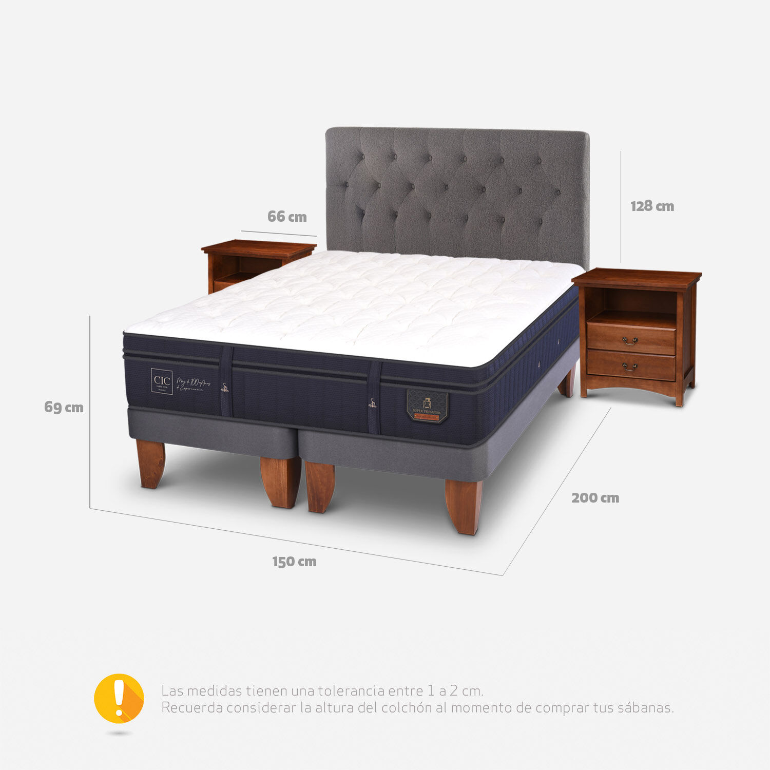 Cama Europea 2 Plazas Super Premium Base Dividida + Set Kavery