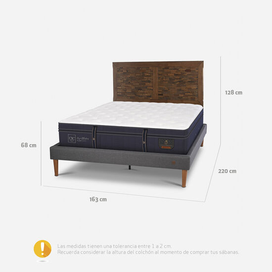 Cama Europea Curve 2 Plazas Grand Premium + Respaldo Antique