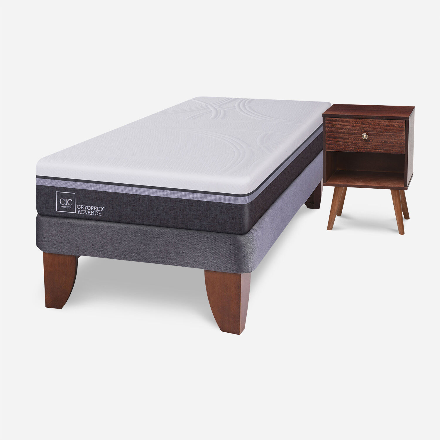Cama Europea 1.5 Plazas Ortopedic Advance + Velador New Múnich