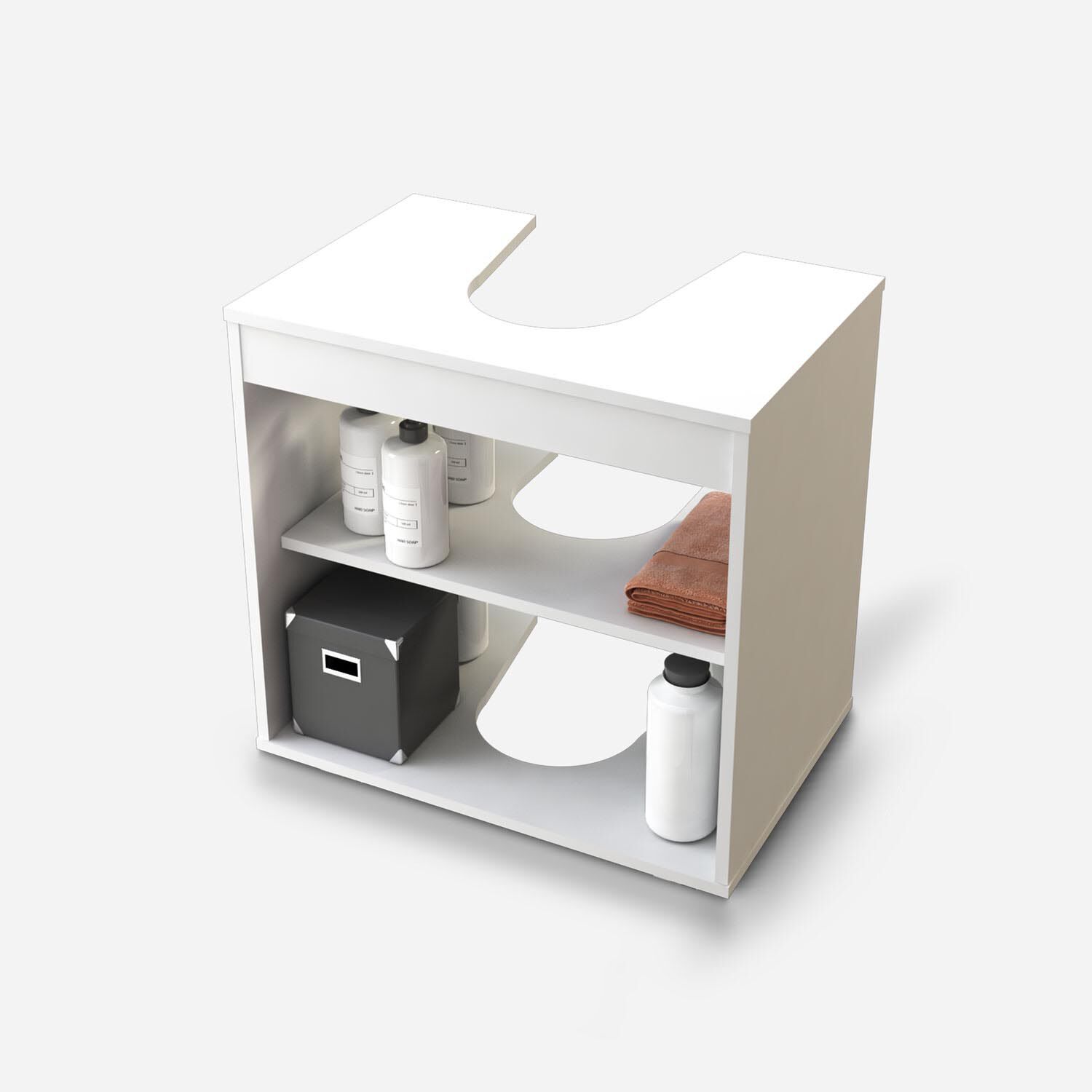 Set de Ba&ntilde;o Estante 2 Puertas 1 Repisa + Vanitorio + Estante Organizador + Organizador 2 Puertas Blanco