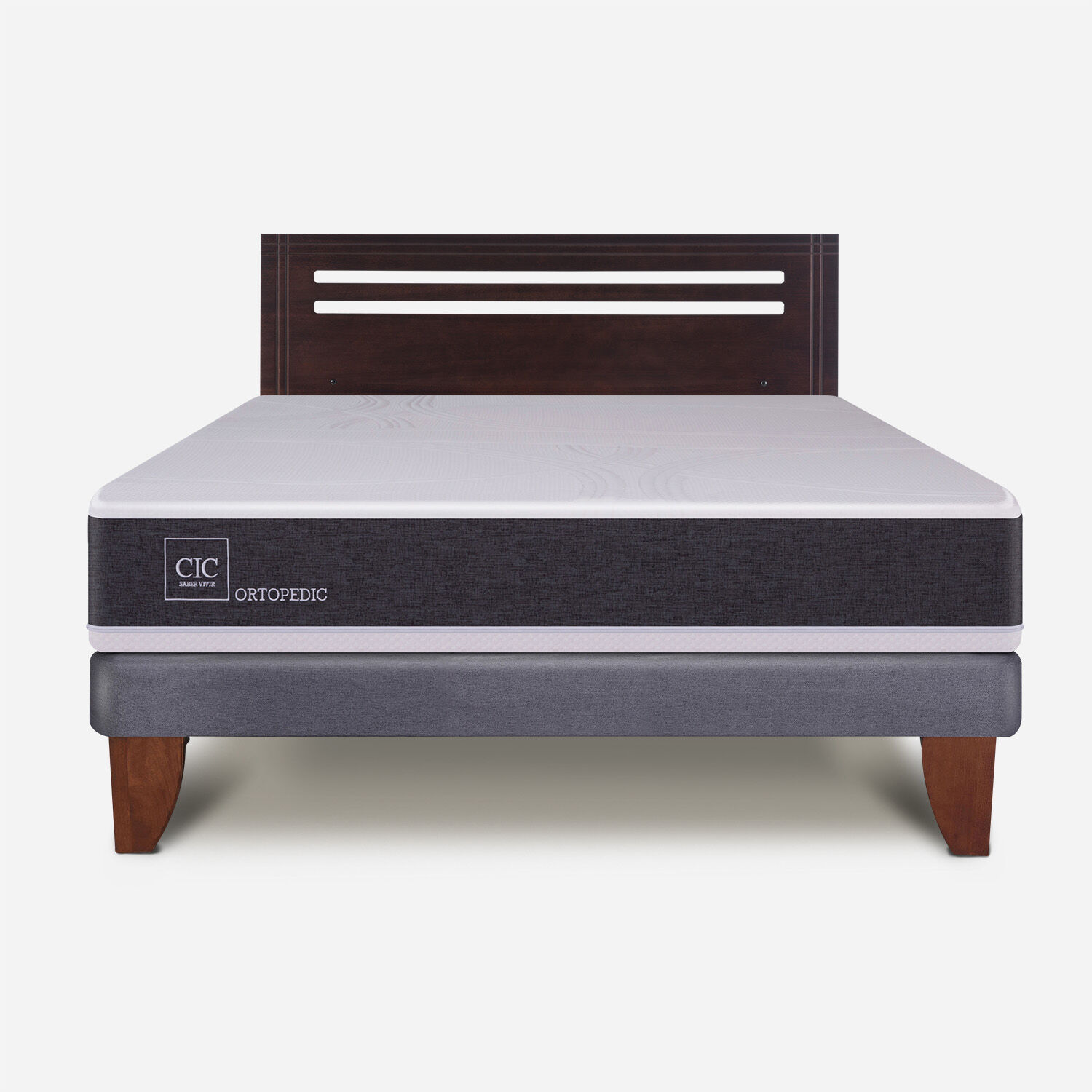 Cama Europea 2 Plazas Base Normal Ortopedic + Respaldo Múnich Chocolate