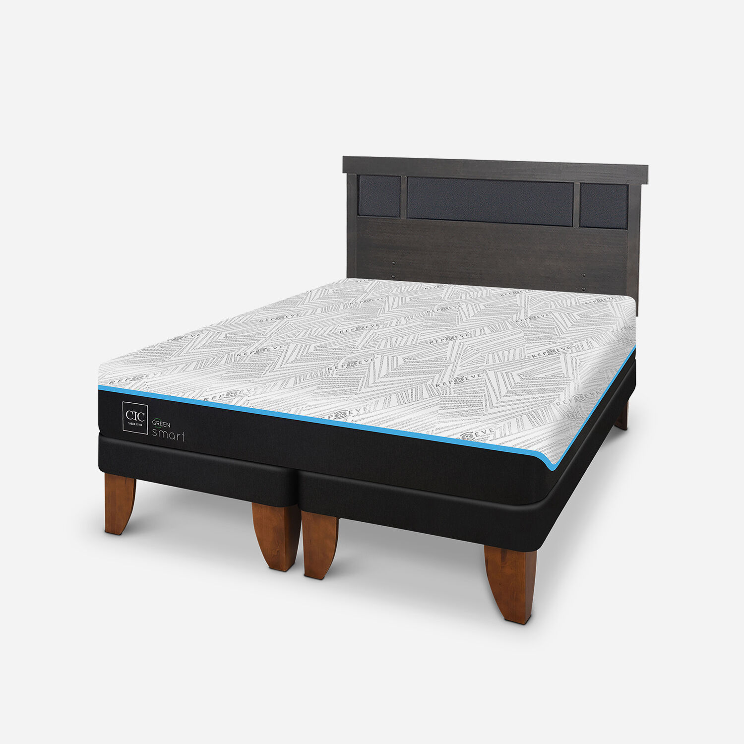 Cama Europea King Green Infinity Respaldo Dubl&iacute;n Gris