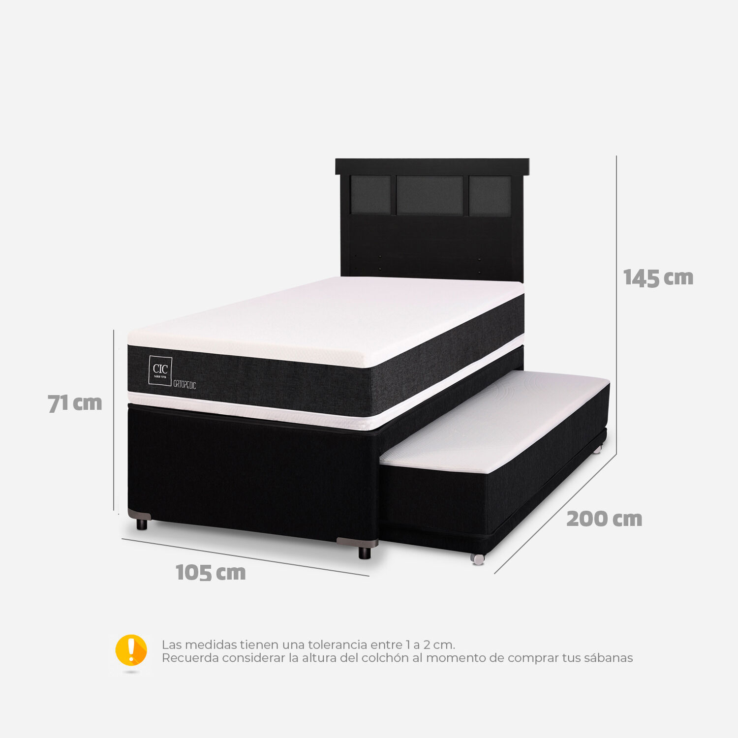 Cama Nido Div&aacute;n Ortopedic + Respaldo Dubl&iacute;n Negro