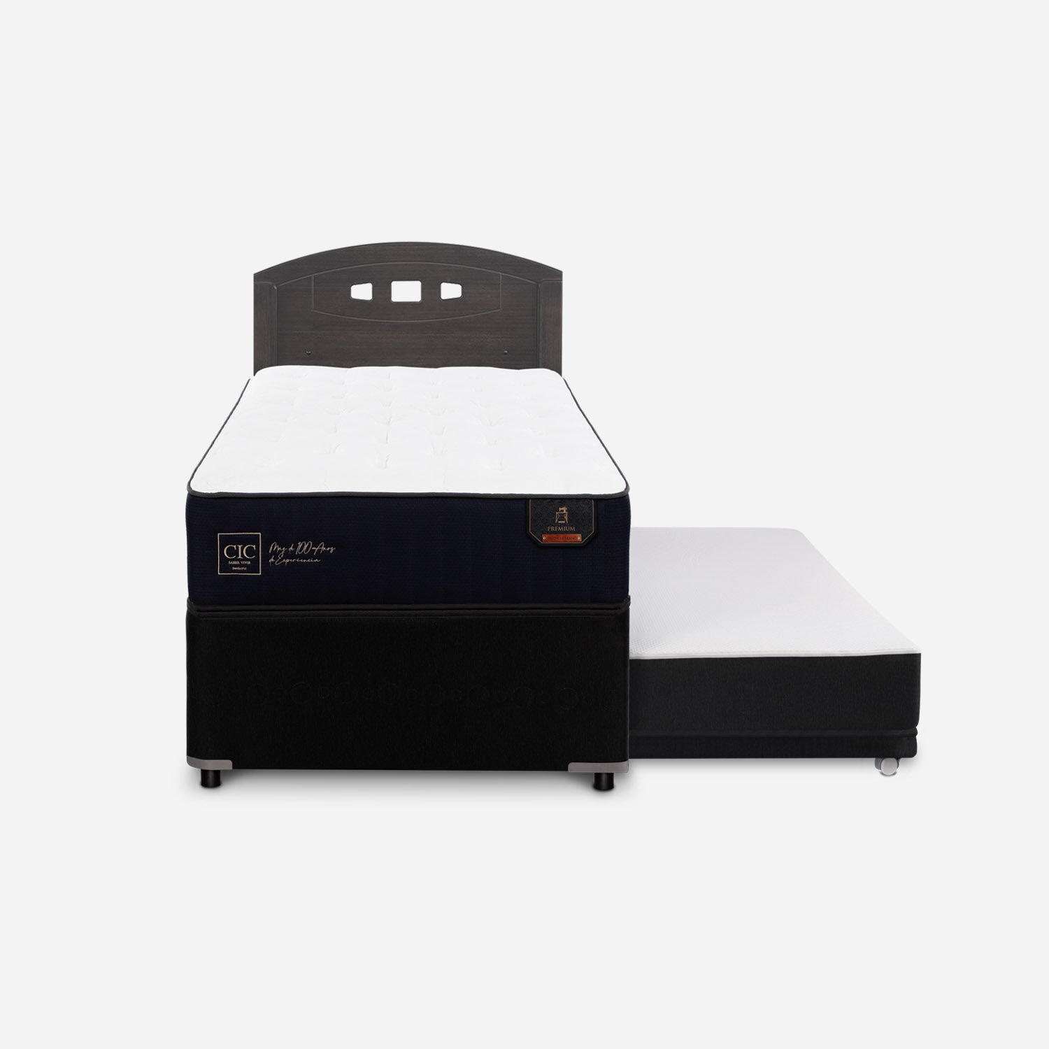 Cama Nido Div&aacute;n Premium + Respaldo Gales Gris