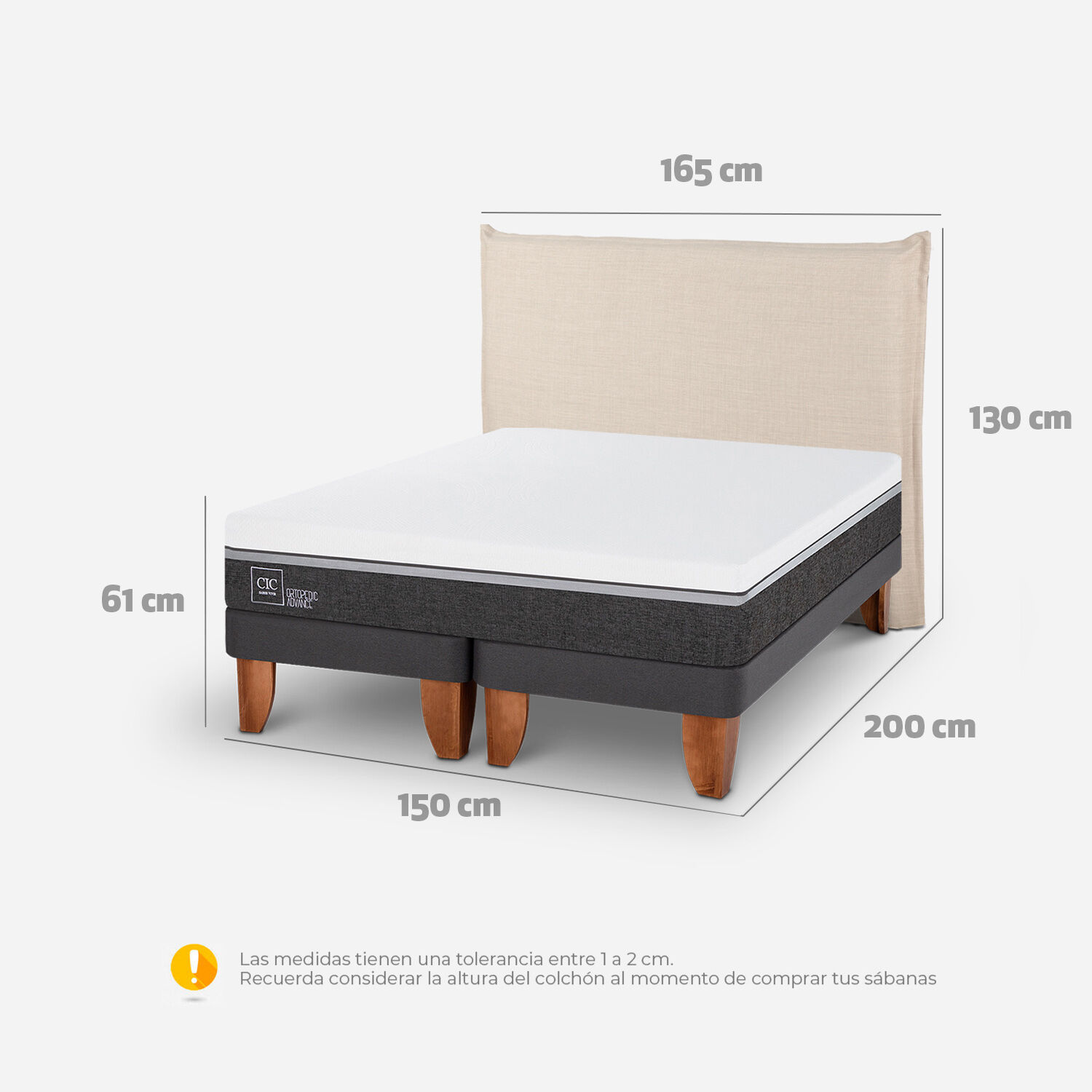 Cama Europea 2 Plazas Ortopedic Advance Base Dividida + Respaldo T&iacute;ber