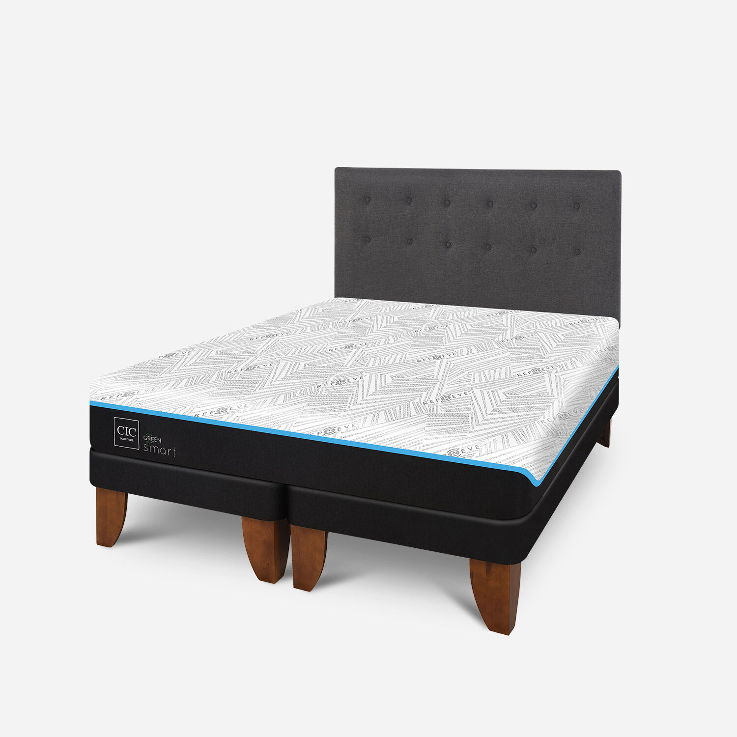 Cama Europea 2 Plazas Infinity Green Base Dividida + Respaldo &Eacute;ufrates