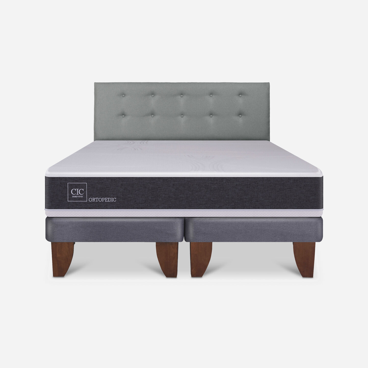Cama Europea King New Ortopedic + Respaldo Tapizado Gris