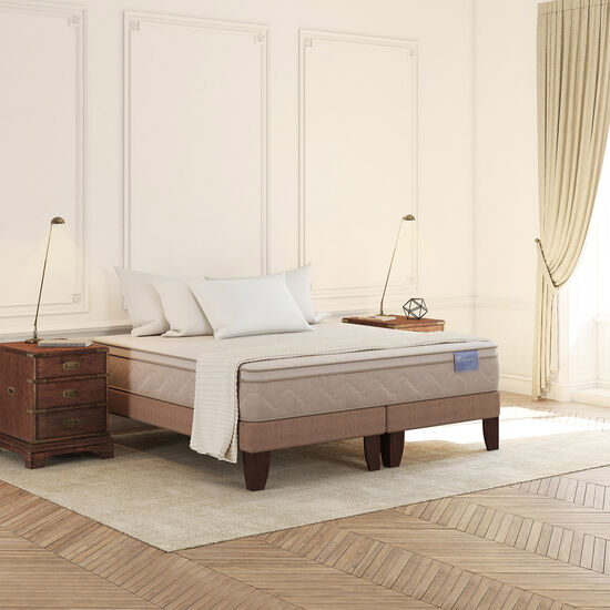 Cama Europea 2 Plazas Rilassati Base Dividida + Respaldo New Torino Caramel