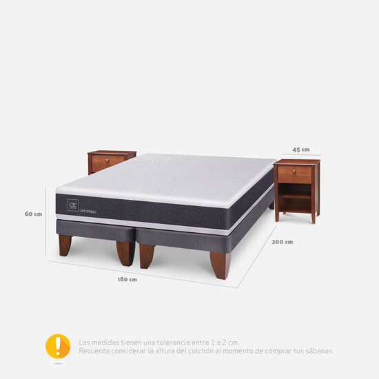Cama Europea King Ortopedic + Veladores Torino Caramel