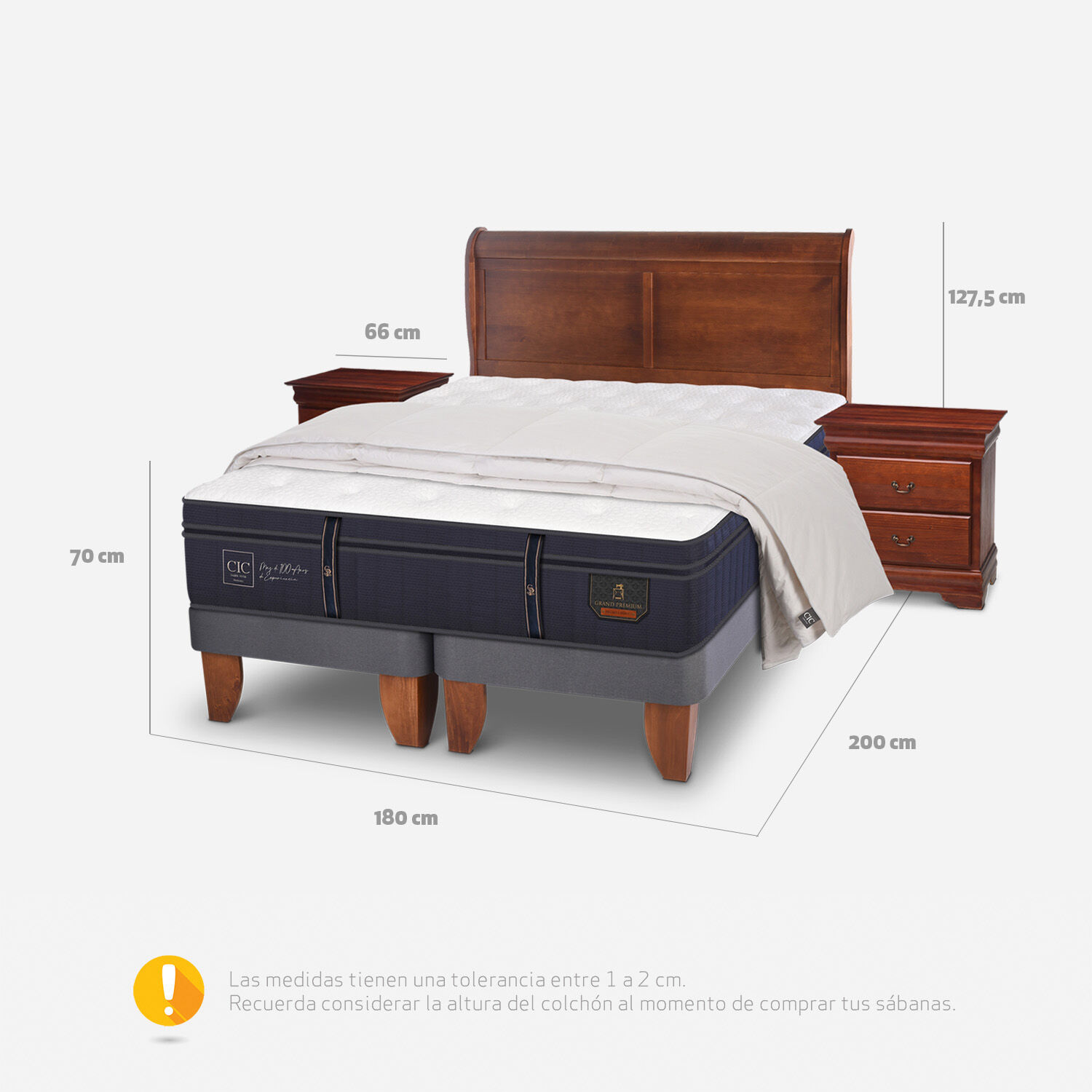Cama Europea King Grand Premium + Set Mir&oacute; Caramel + Plum&oacute;n 100% Pluma de Ganso