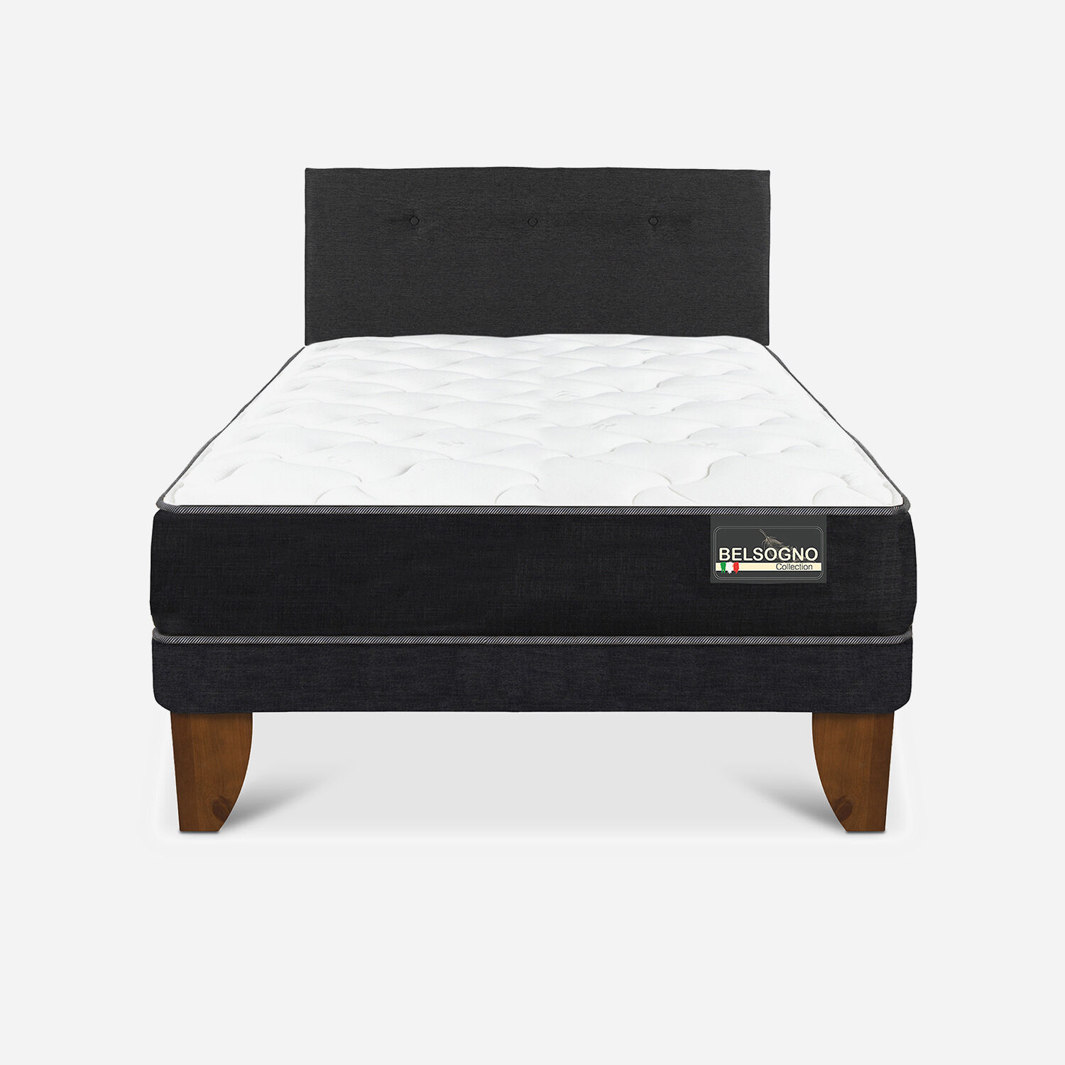 Cama Europea Belsogno 1,5 Plazas Plus Black con Respaldo Black