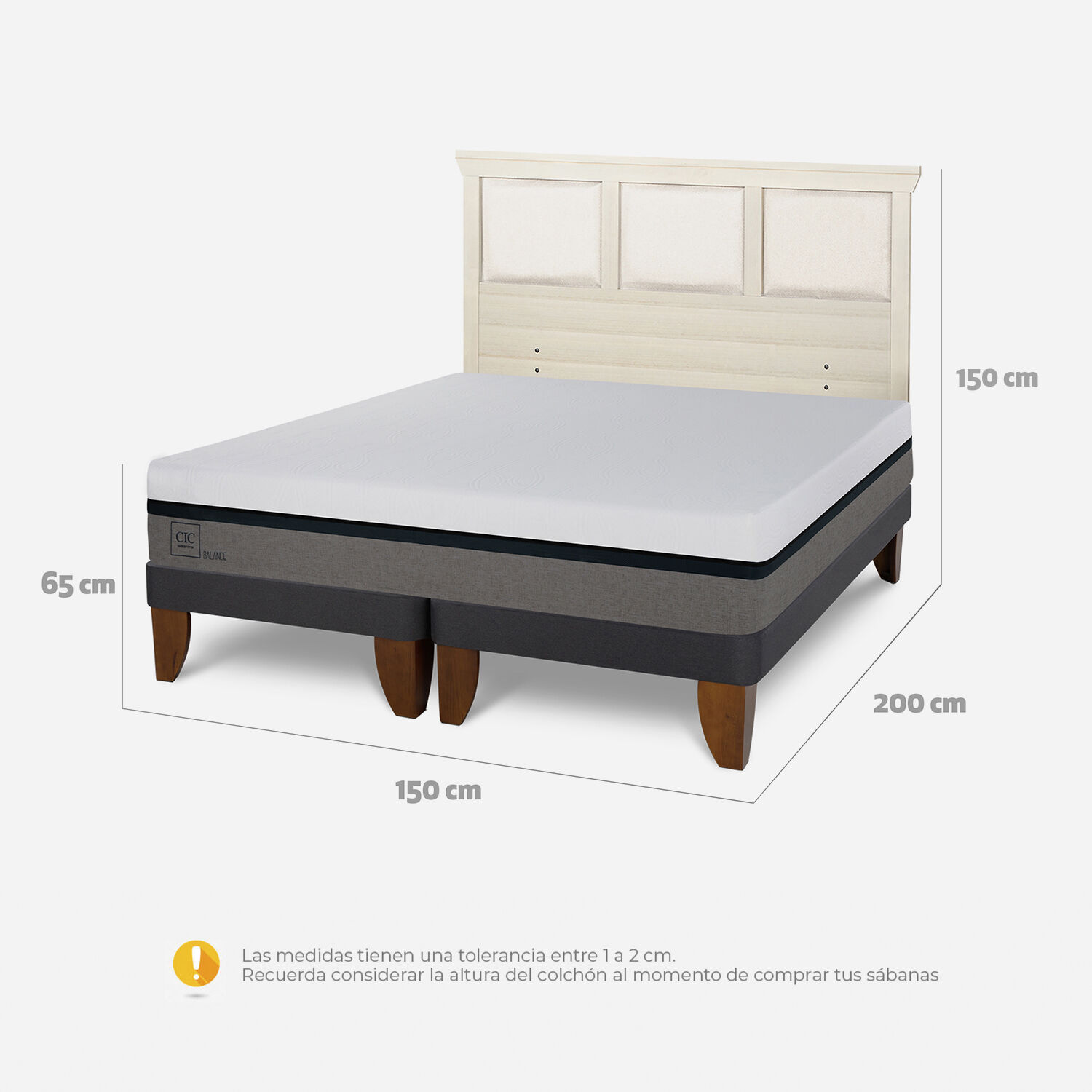 Cama Europea 2 Plazas Balance Base Dividida + Respaldo Torino Alpino