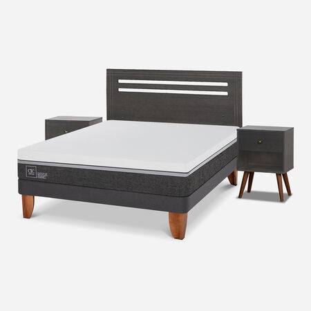 Cama Europea 2 Plazas Ortopedic Advance Base Normal + Set Múnich Gris