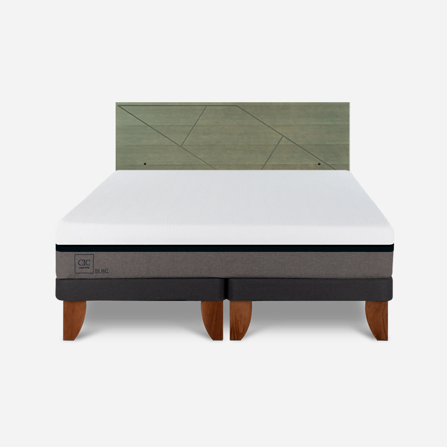 Cama Europea 2 Plazas Balance Base Dividida + Respaldo Villarrica Olivo