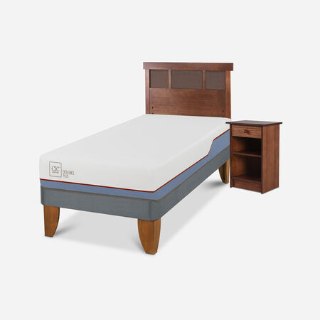 Cama Europea 1 Plaza Excellence Plus + Set Dubl&iacute;n Caramel