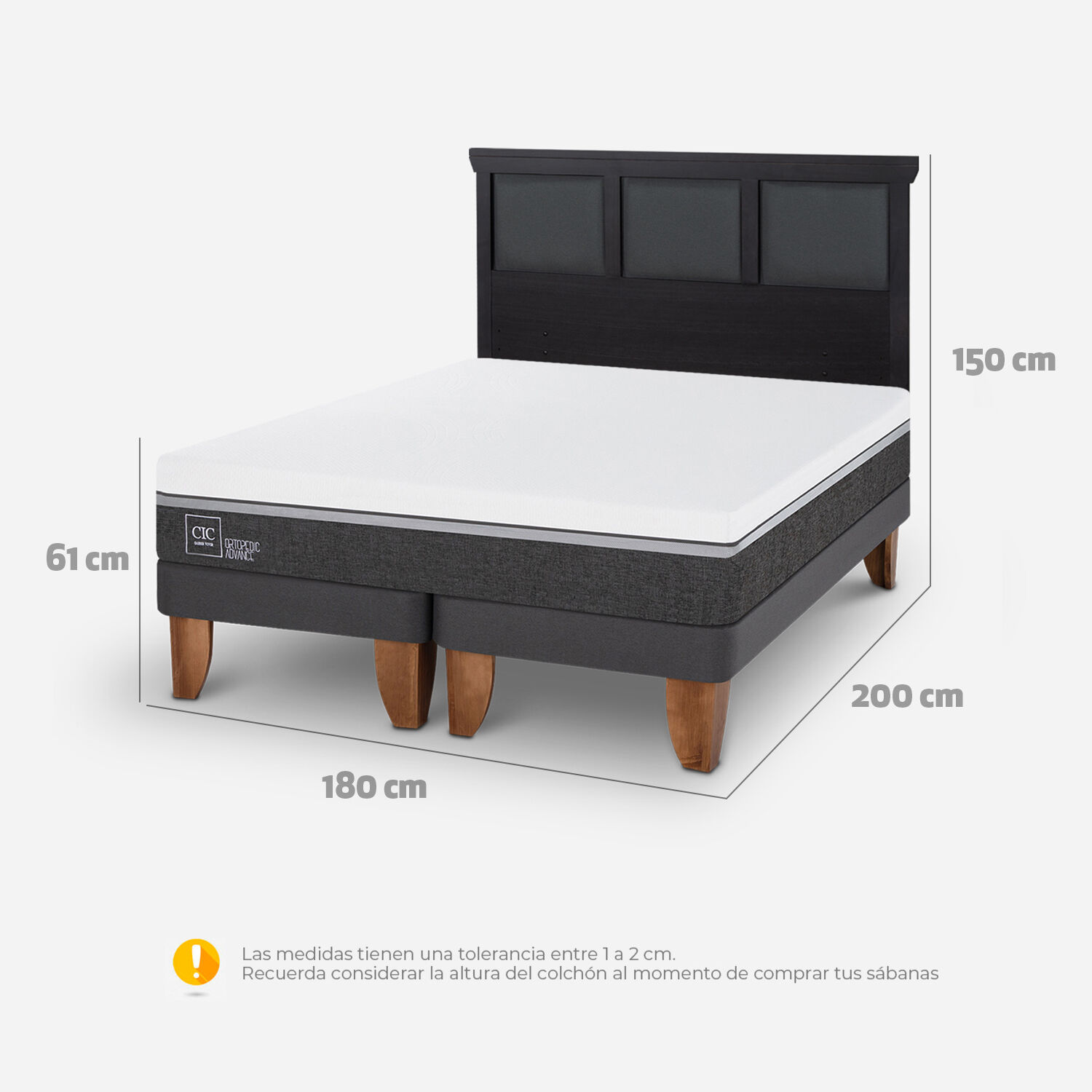 Cama Europea King Ortopedic Advance + Respaldo Torino Negro