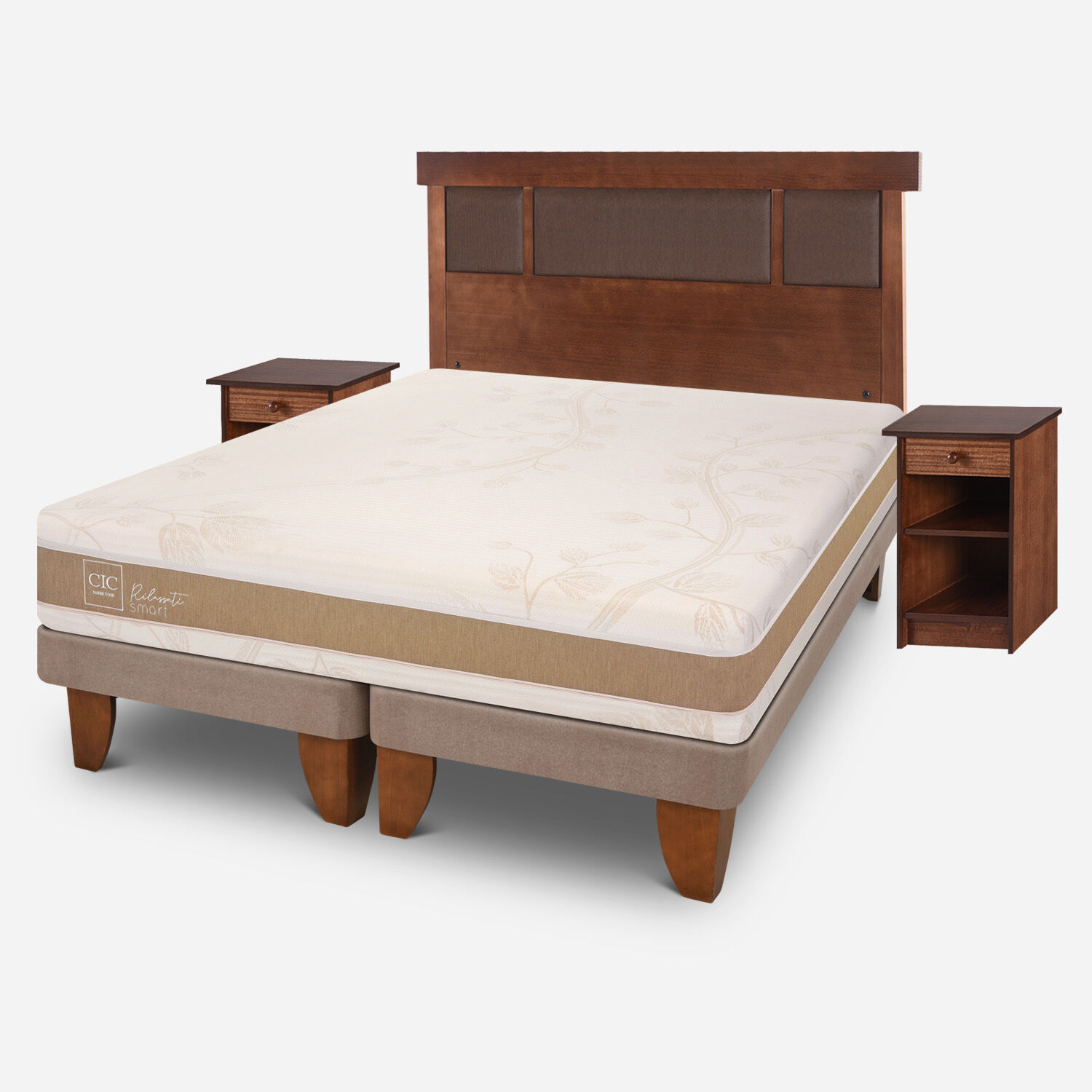 Cama Europea 2 Plazas Rilassati Smart Base Dividida + Set Dublín Caramel