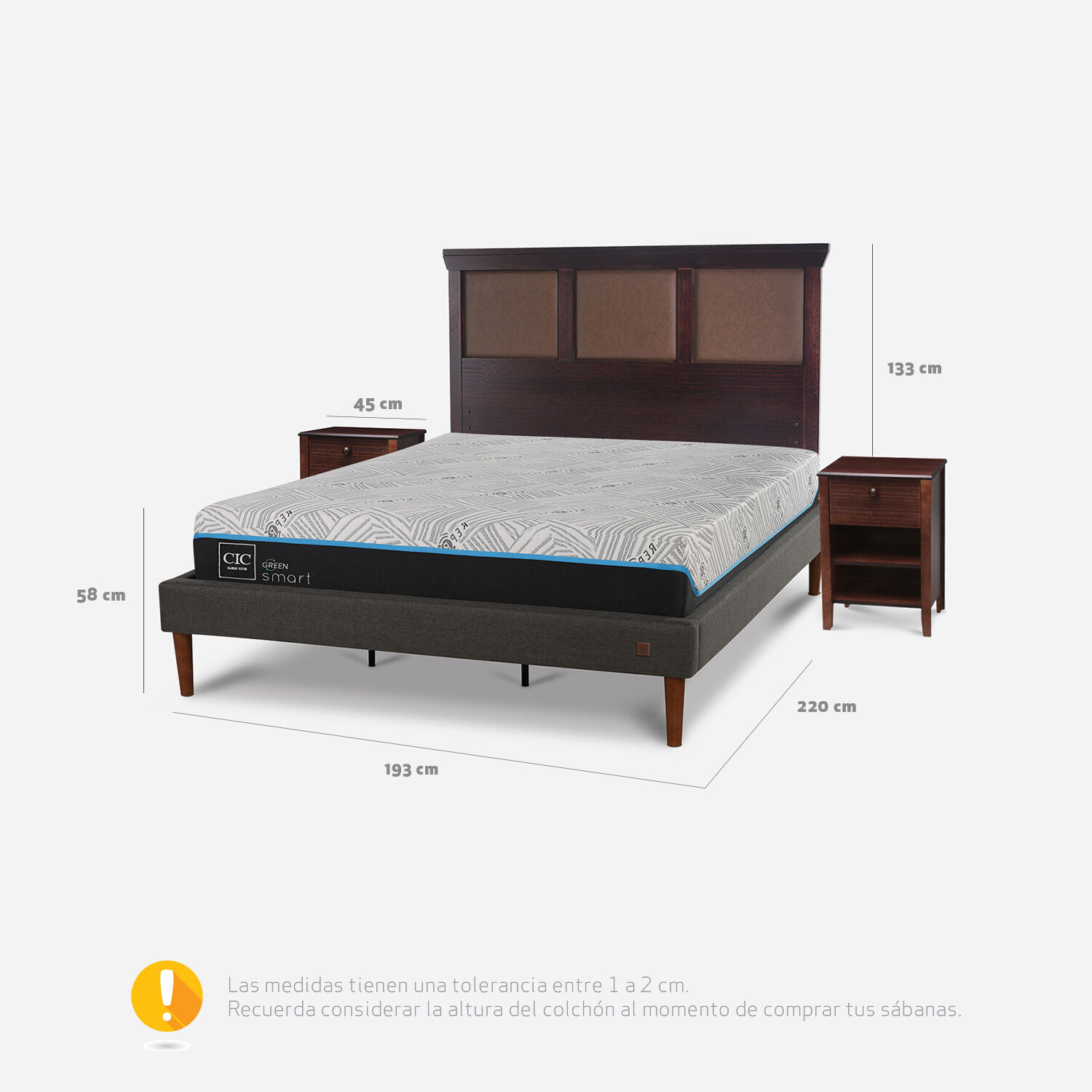 Cama Europea Curve King Infinity Green + Set Torino Chocolate
