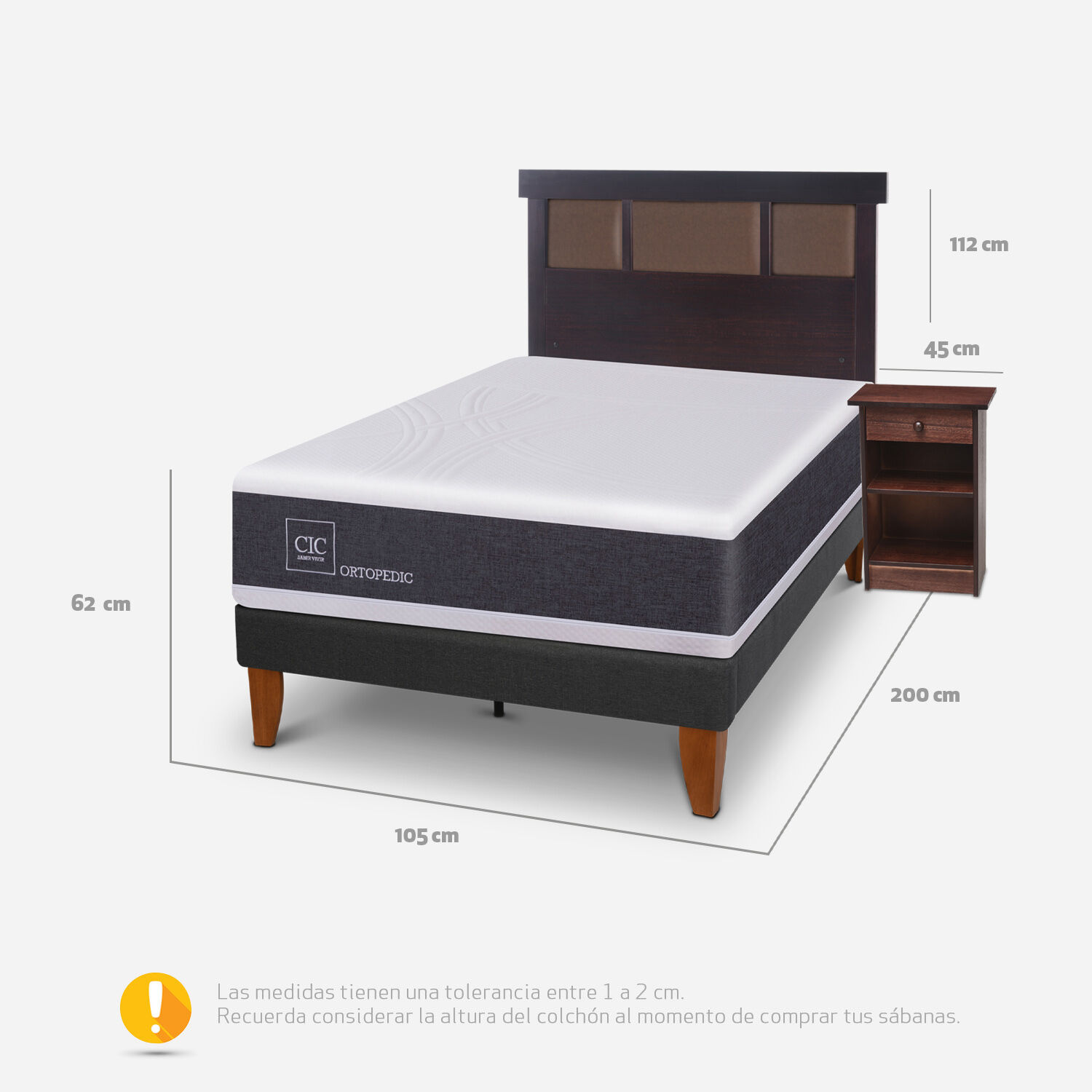Cama Europea Curve 1.5 Plazas Ortopedic + Set New Dublín Choc