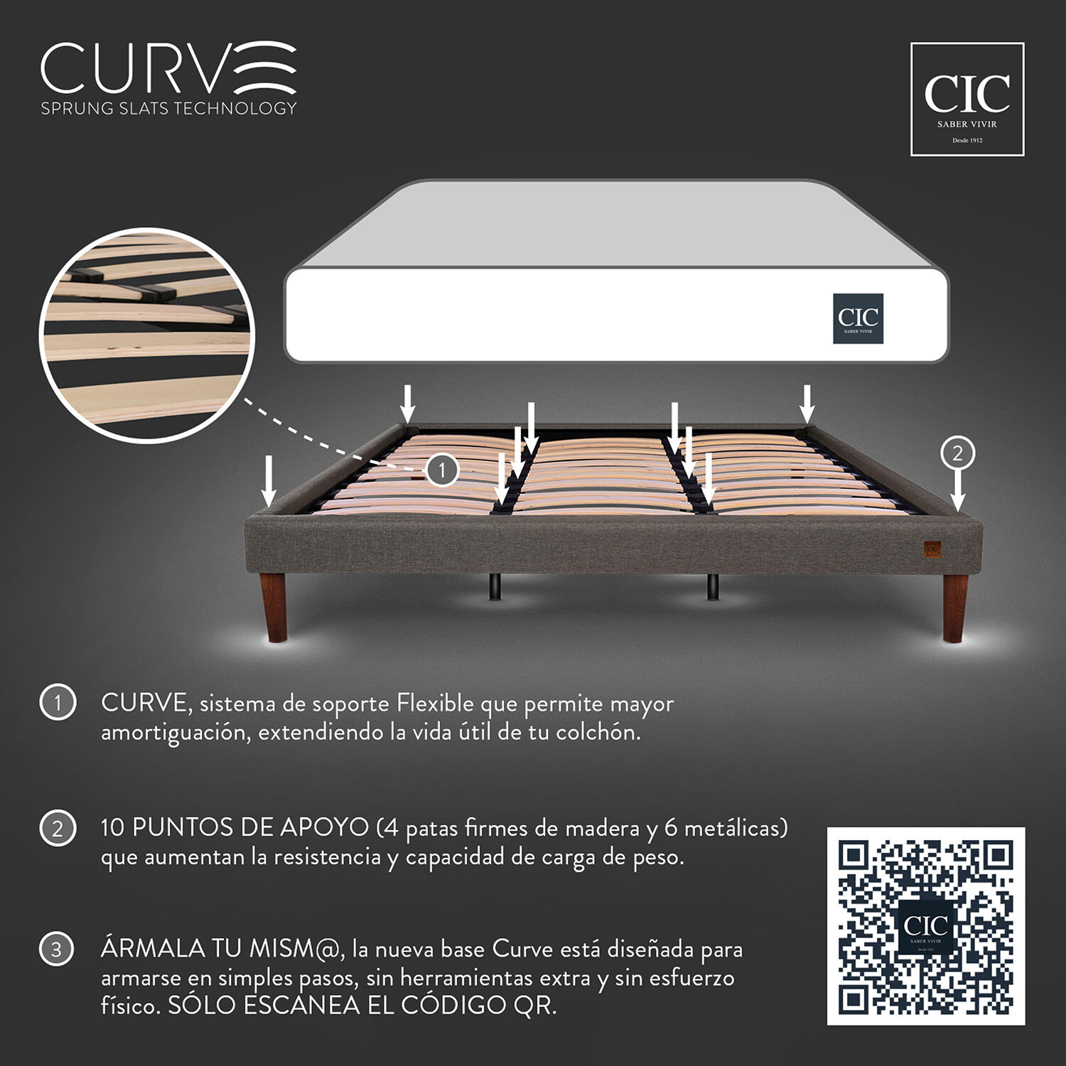 Cama Europea Curve King Ortopedic + Almohadas Viscoel&aacute;sticas