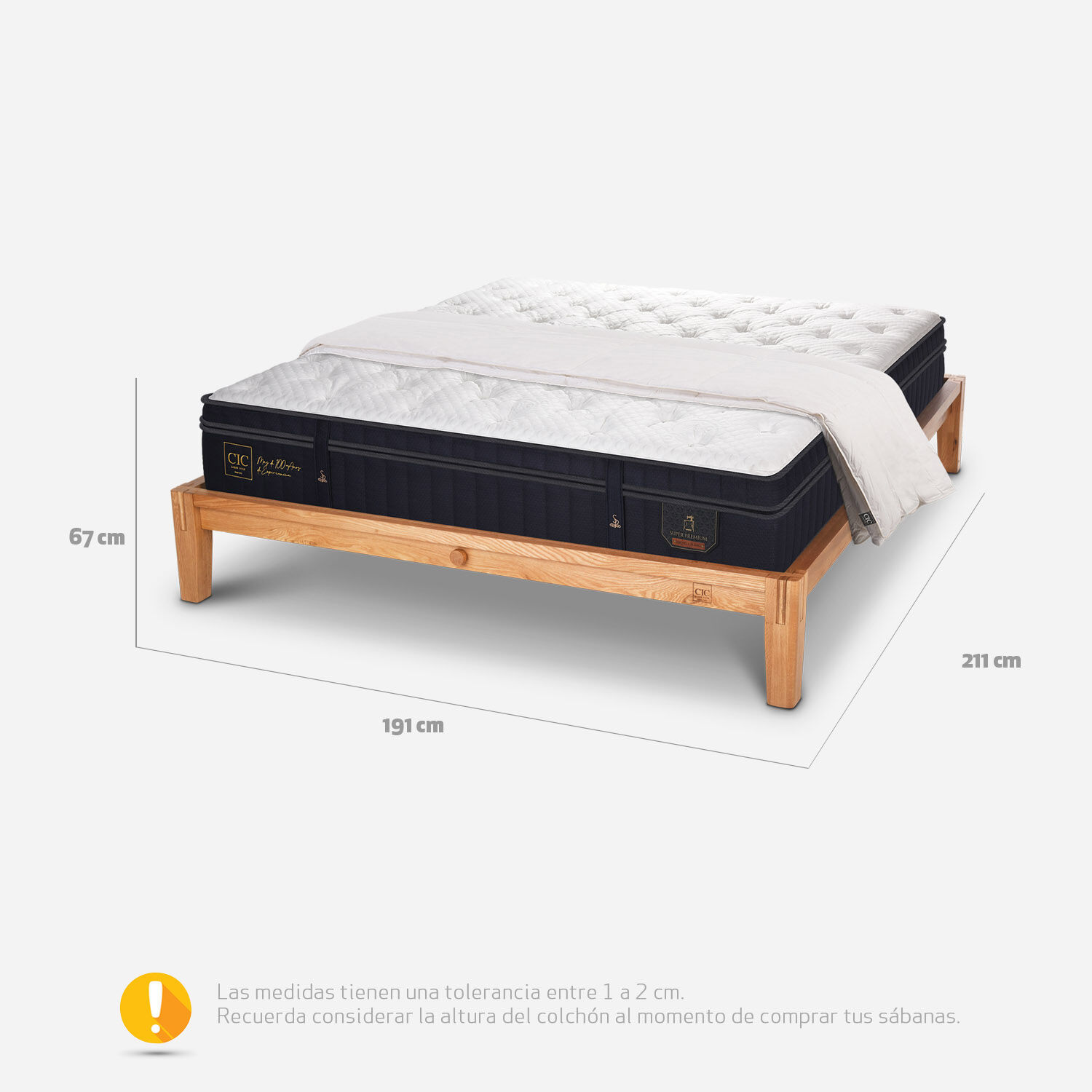 Cama Oak King Super Premium + Plumón 15% Pluma Ganso
