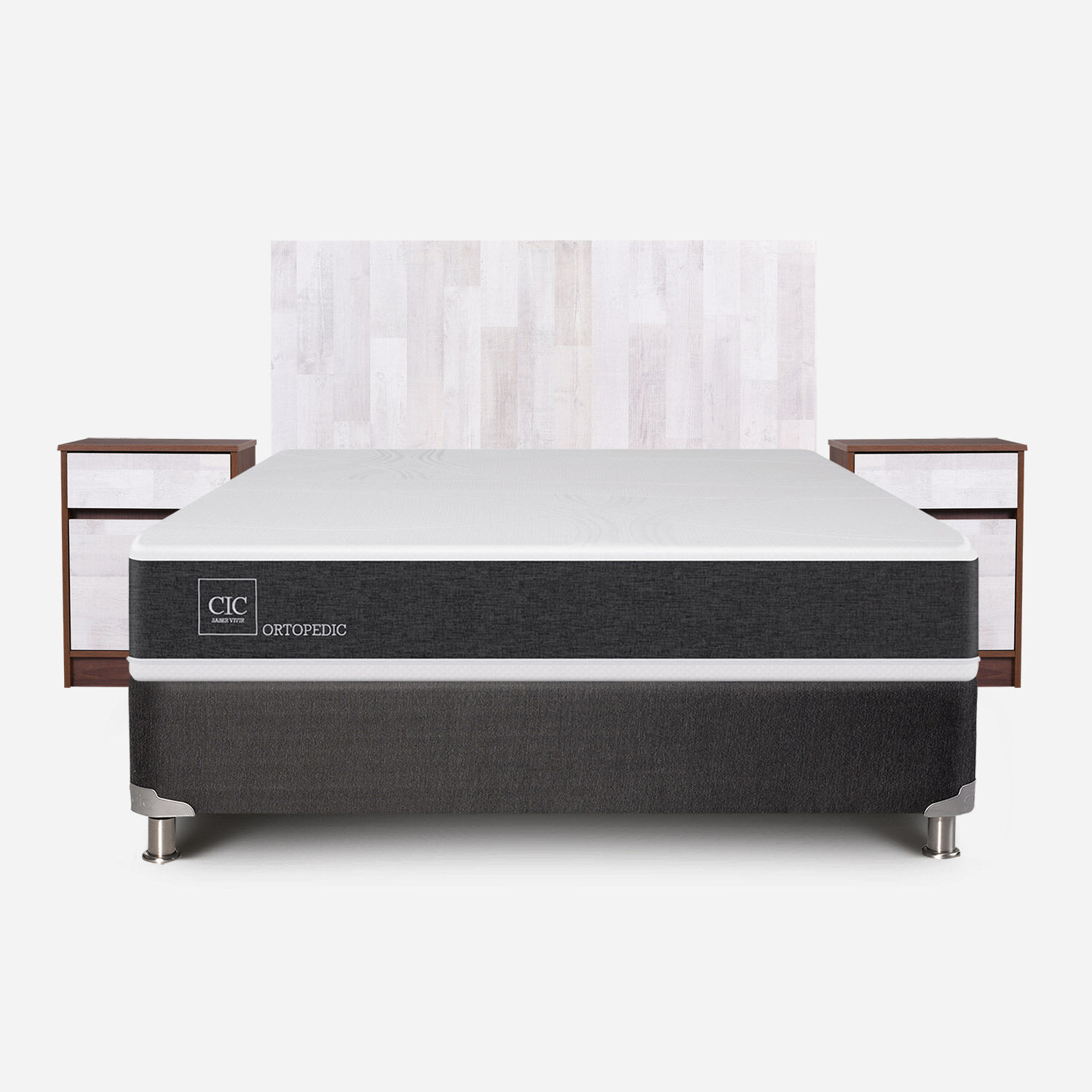 Box Spring 2 Plazas Ortopedic Base Normal 5 Zonas + Set Legno