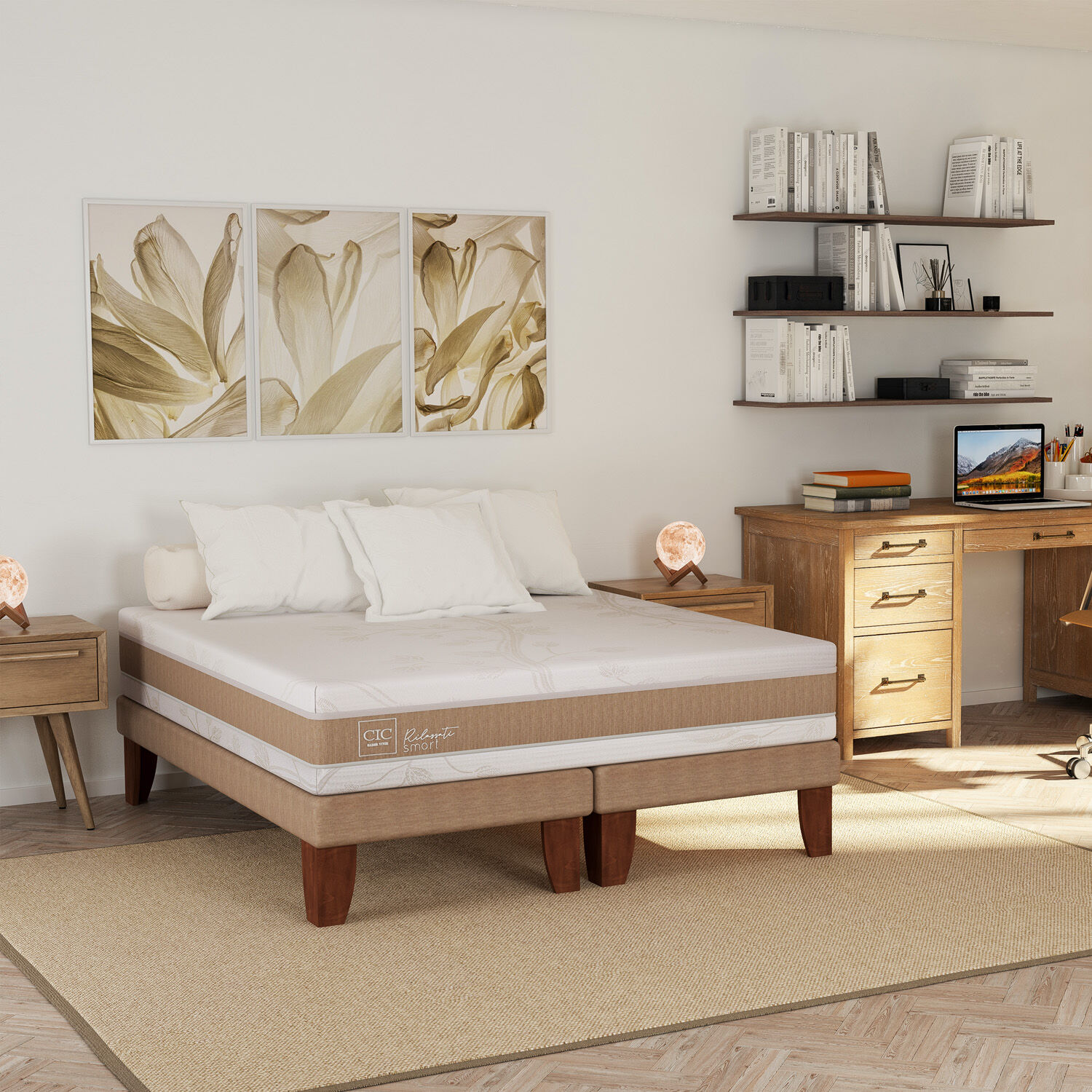 Cama Europea 2 Plazas Rilassati Infinity Base Dividida + Set Torino Caramel