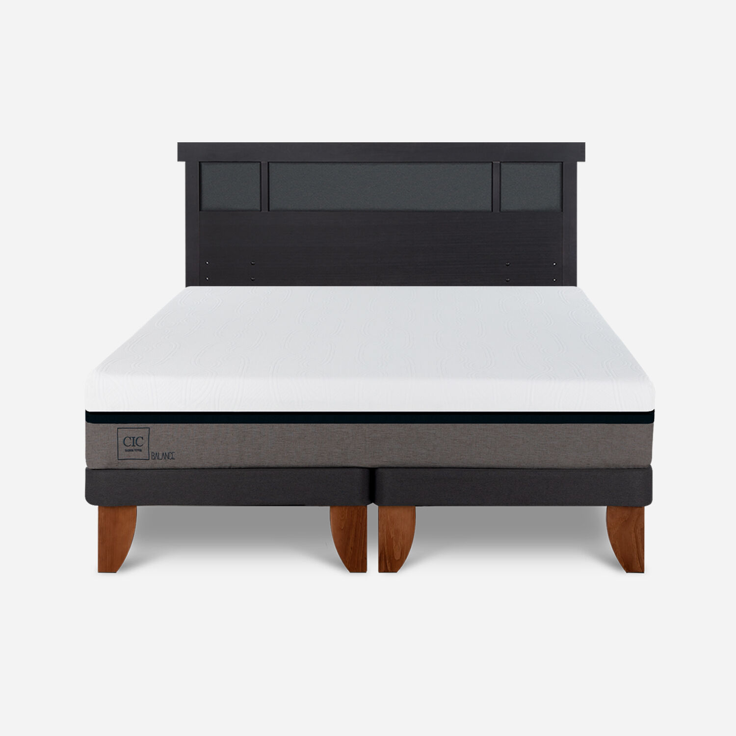 Cama Europea 2 Plazas Balance Base Dividida + Respaldo Dubl&iacute;n Negro