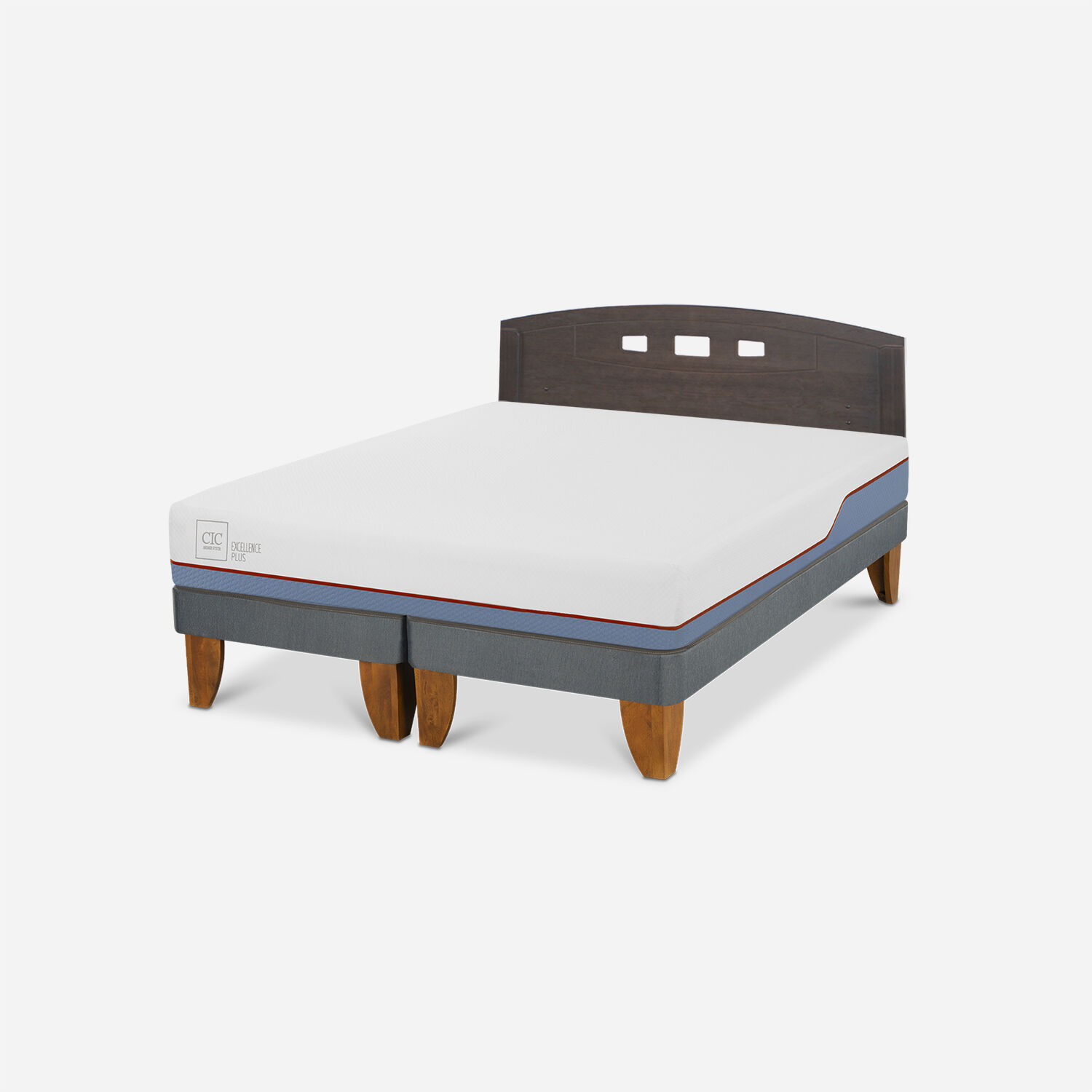 Cama Europea 2 Plazas Excellence Base Dividida + Respaldo Gales Gris