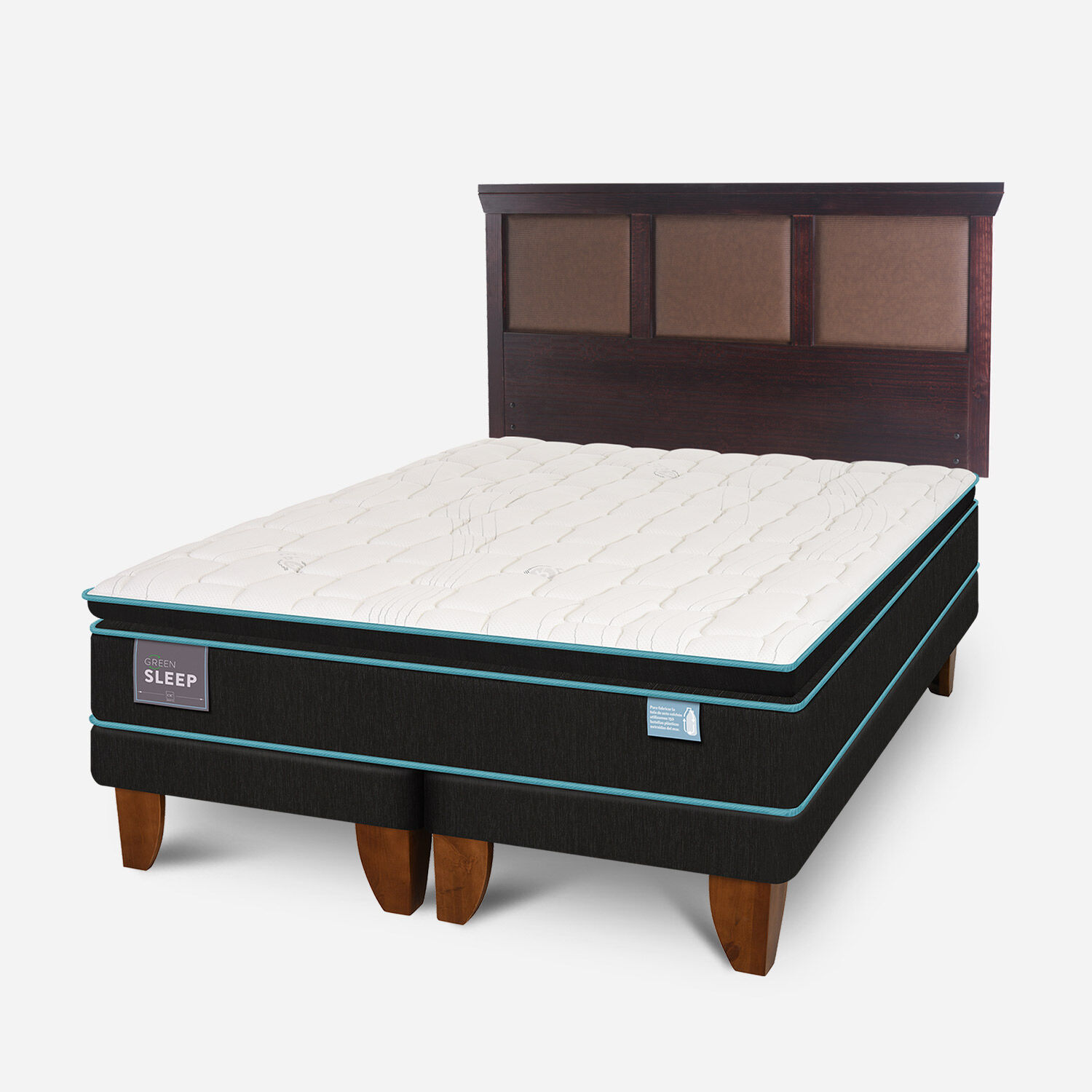 Cama Europea King Green Sleep Base Dividida + Respaldo Torino Chocolate