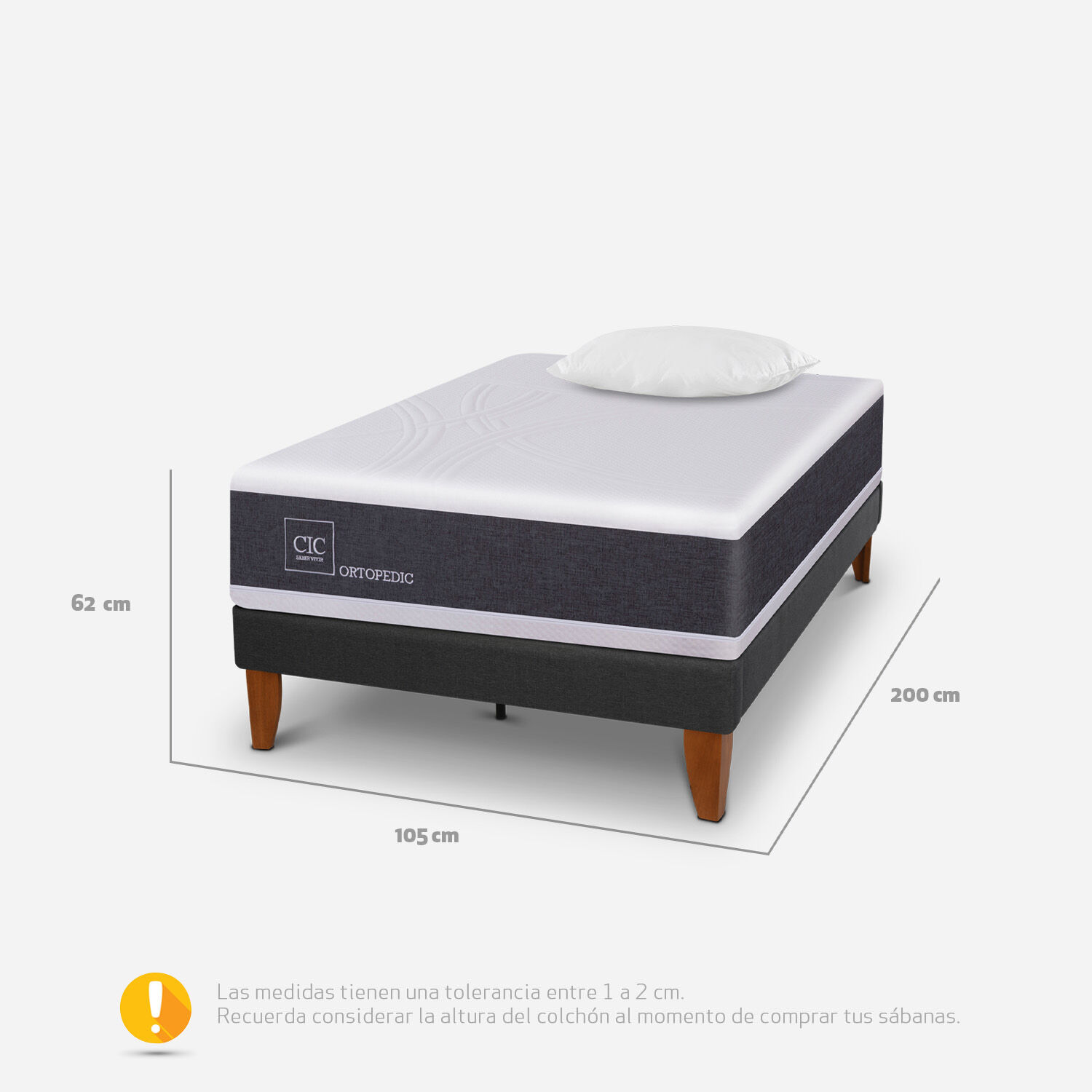 Cama Europea Curve 1,5 Plazas Ortopedic + Almohada Viscoel&aacute;stica