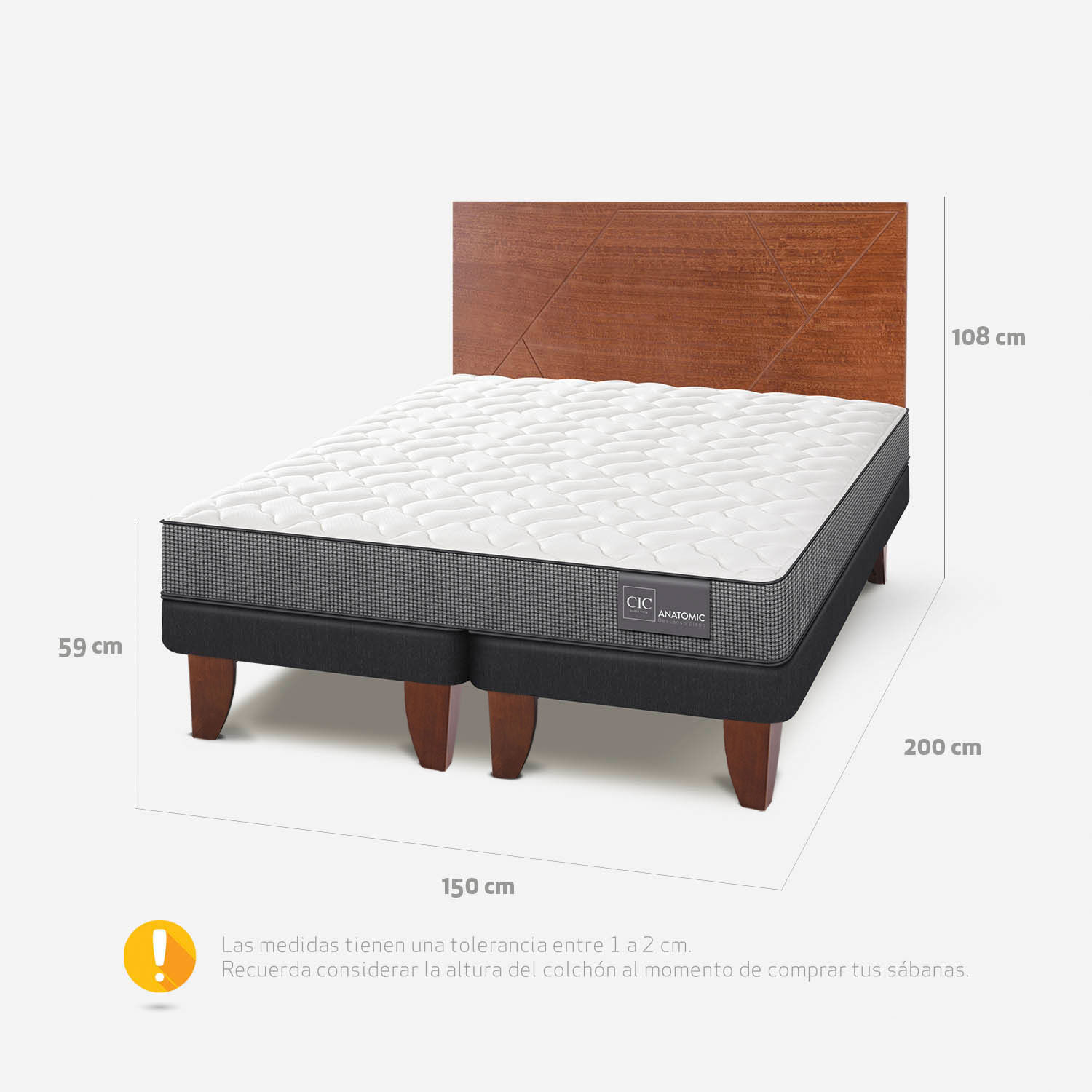 Cama Europea 2 Plazas Base Dividida Anatomic + Respaldo Villarrica Caramel