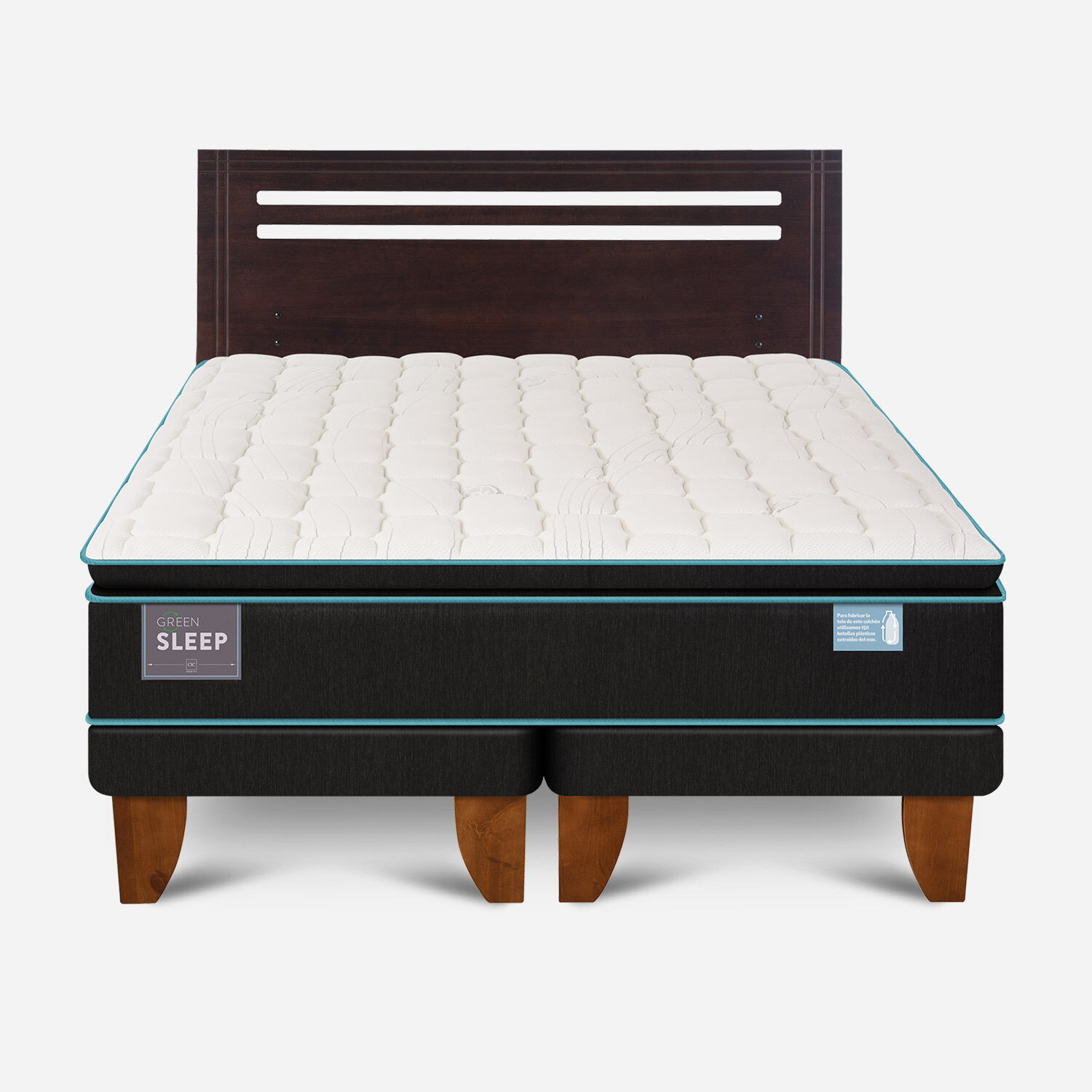 Cama Europea 2 Plazas Green Sleep Base Dividida + Respaldo Múnich