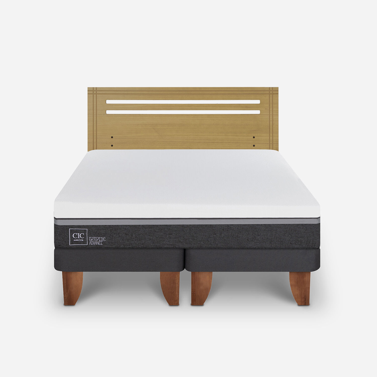 Cama Europea 2 Plazas Ortopedic Advance Base Dividida + Respaldo Múnich Mostaza