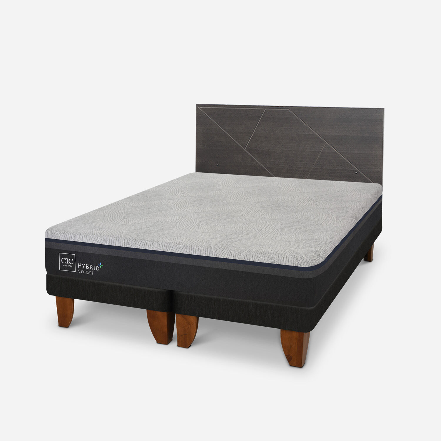 Cama Europea 2 Plazas Hybrid Plus Smart Base Dividida + Respaldo Villarrica Gris