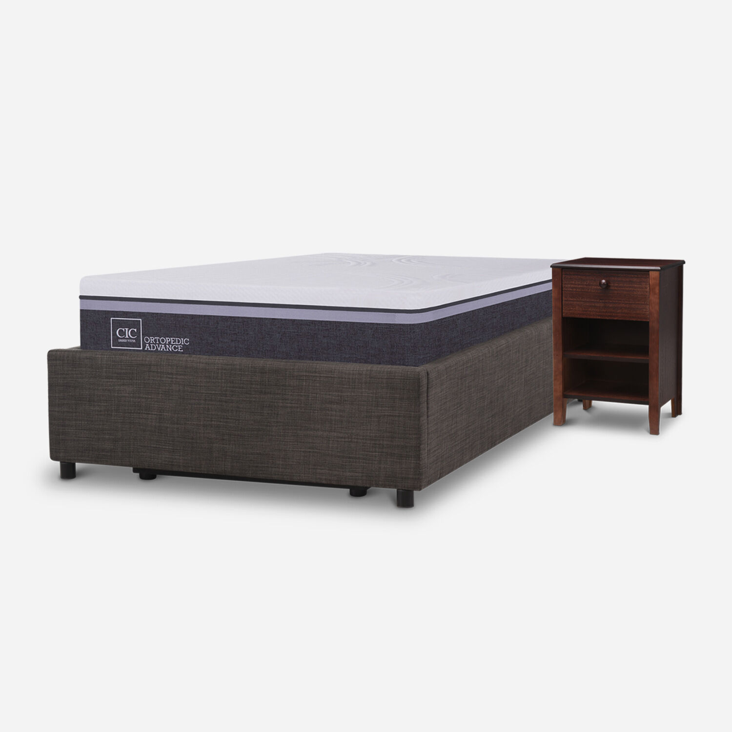 Cama Space Box 1,5 Plazas Ortopedic Advance + Velador Torino Caramel