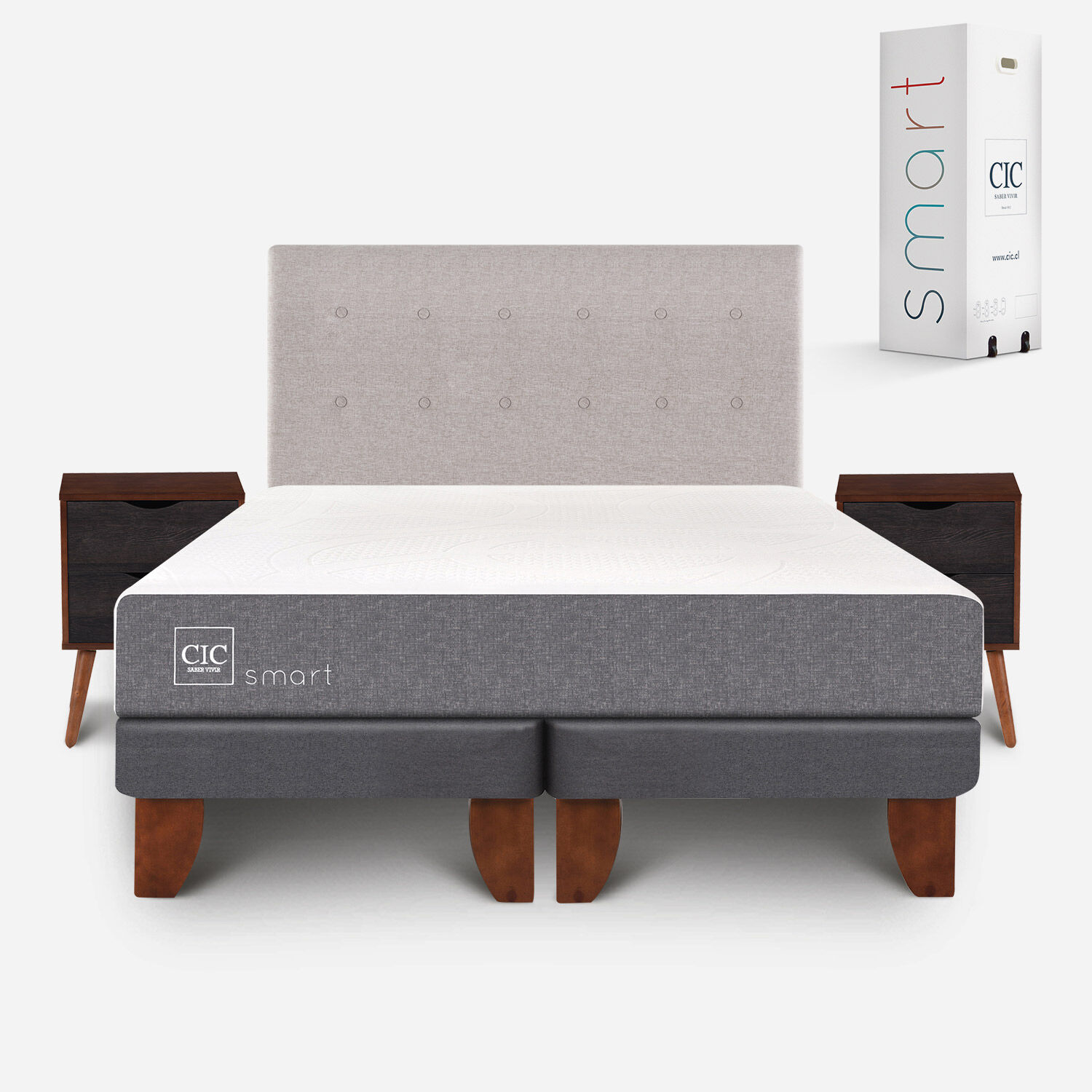 Cama Europea 2 Plazas Smart Base Dividida + Set Tigris