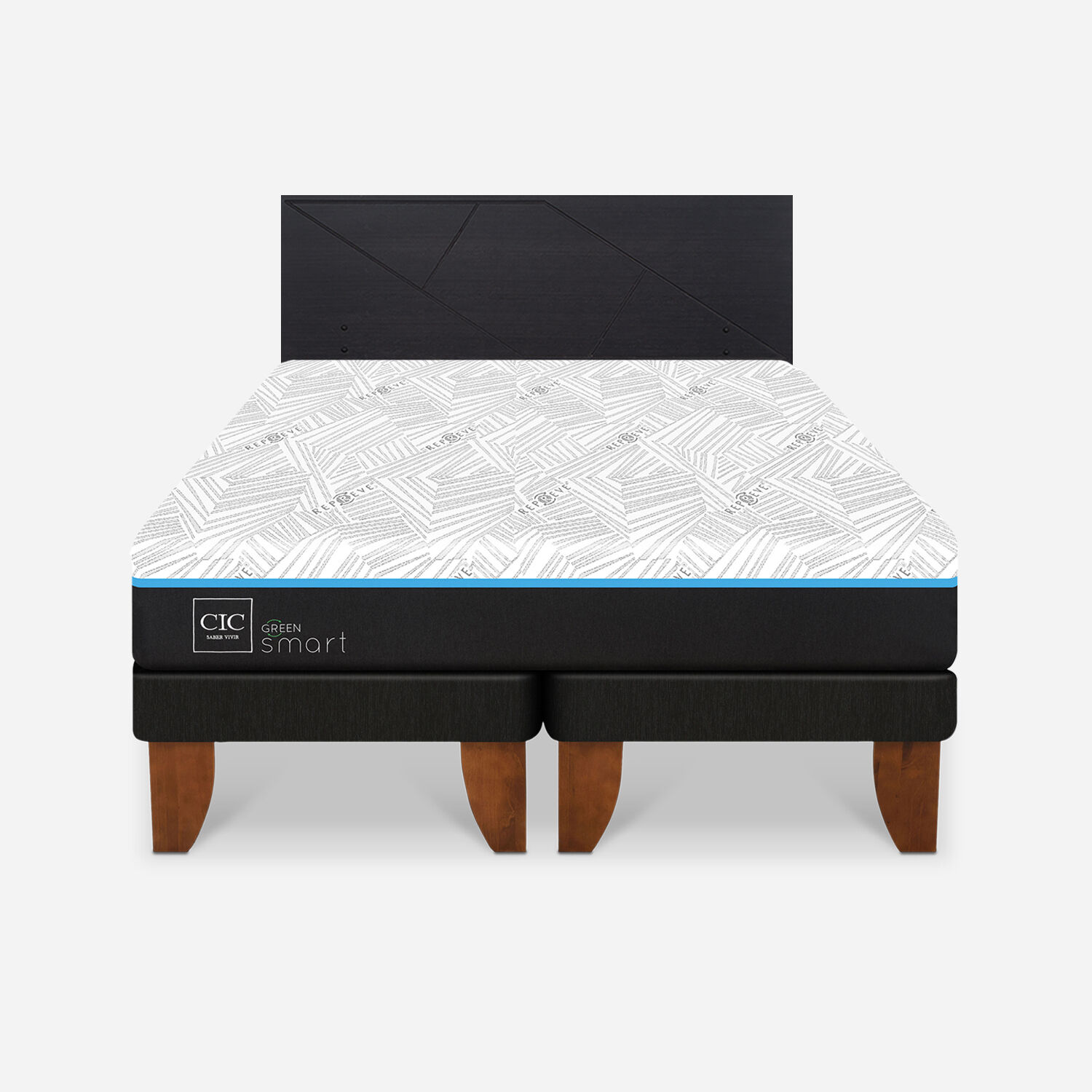 Cama Europea King Green Infinity + Respaldo Villarrica Negro