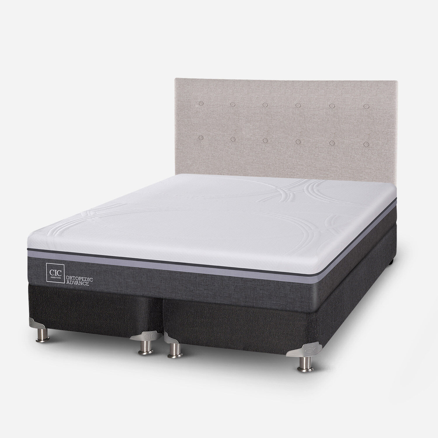 Box Spring 2 Plazas Ortopedic Advance Base Dividida 5 Zonas + Respaldo Tigris