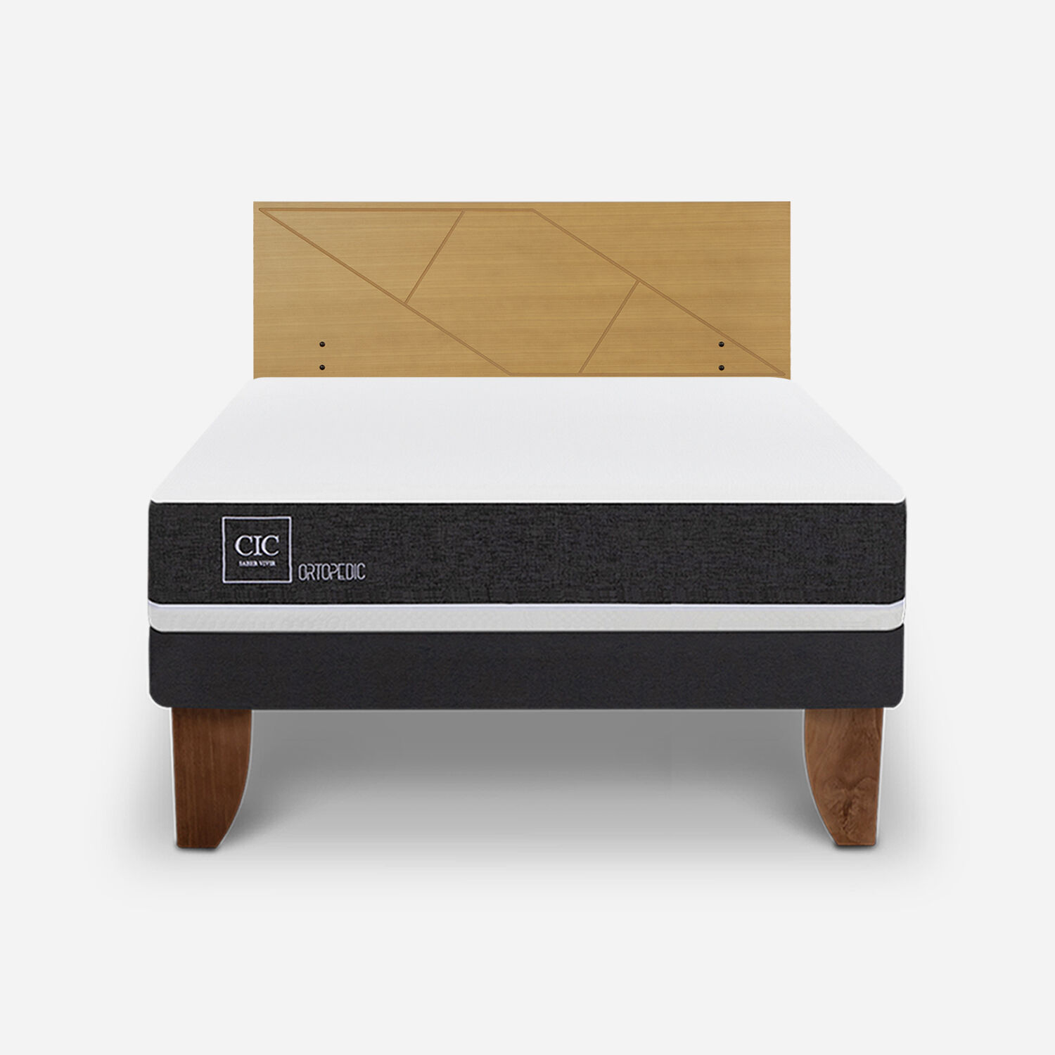 Cama Europea 2 Plazas Ortopedic Base Normal + Respaldo Villarrica Mostaza