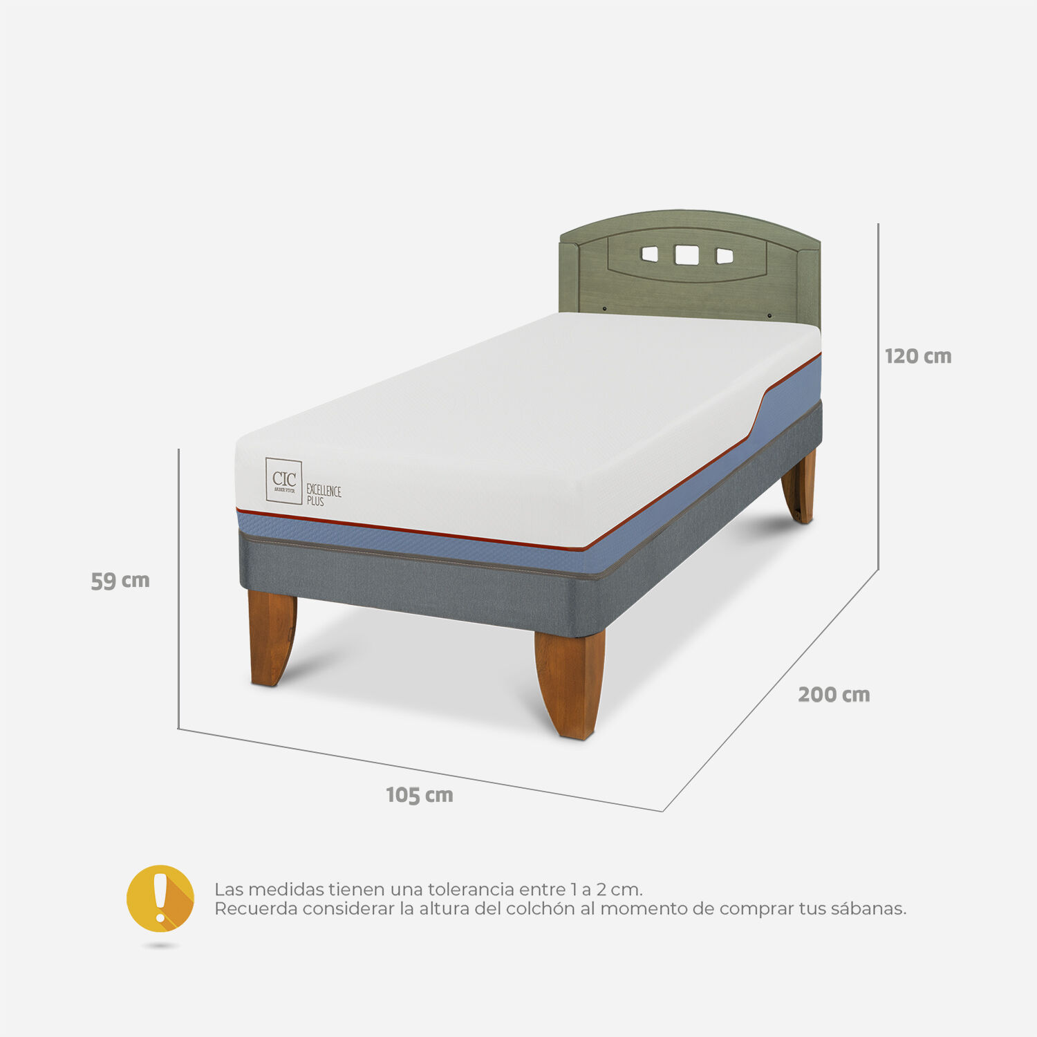 Cama Europea 1,5 Plazas Excellence Plus + Respaldo Gales Olivo