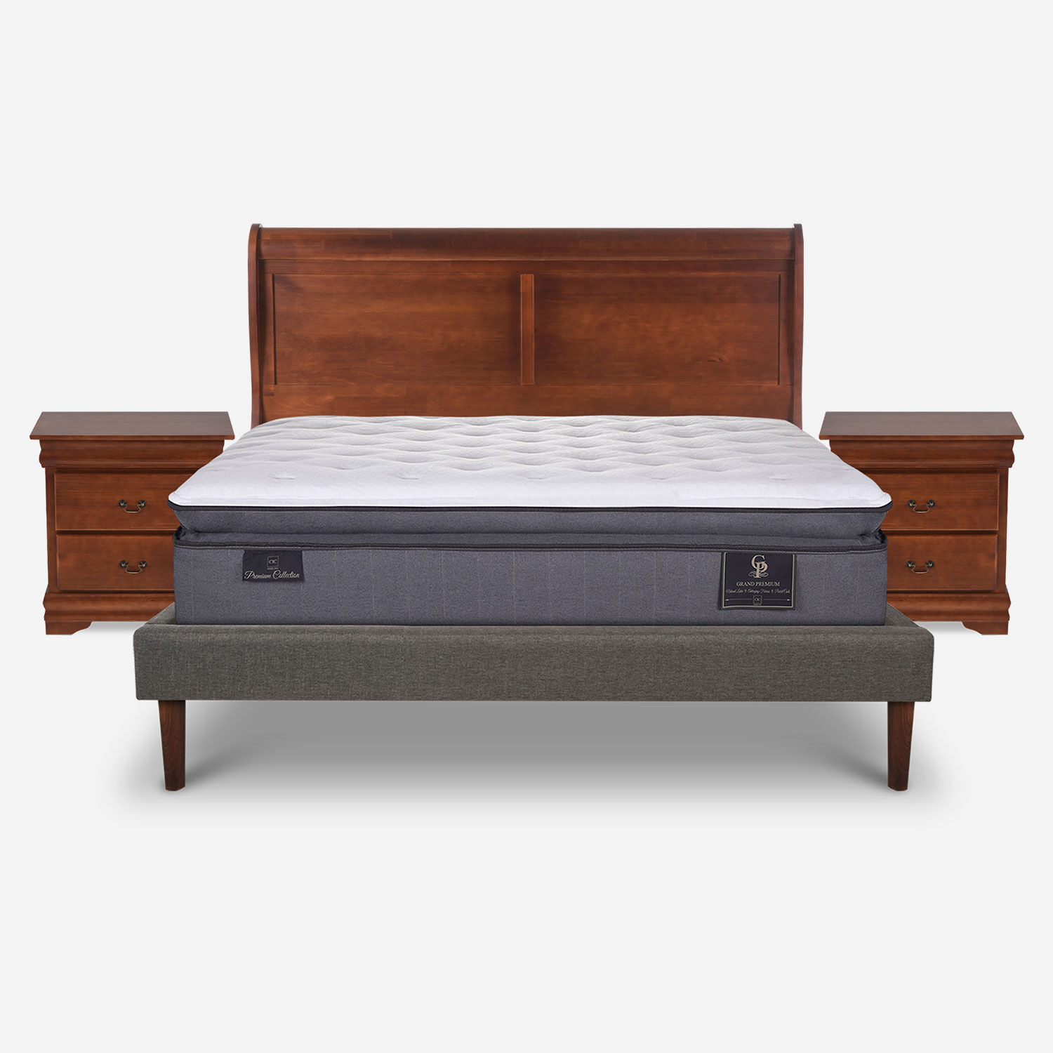 Cama Europea Curve 2 Plazas Grand Premium + Set Mir&oacute; Caramel