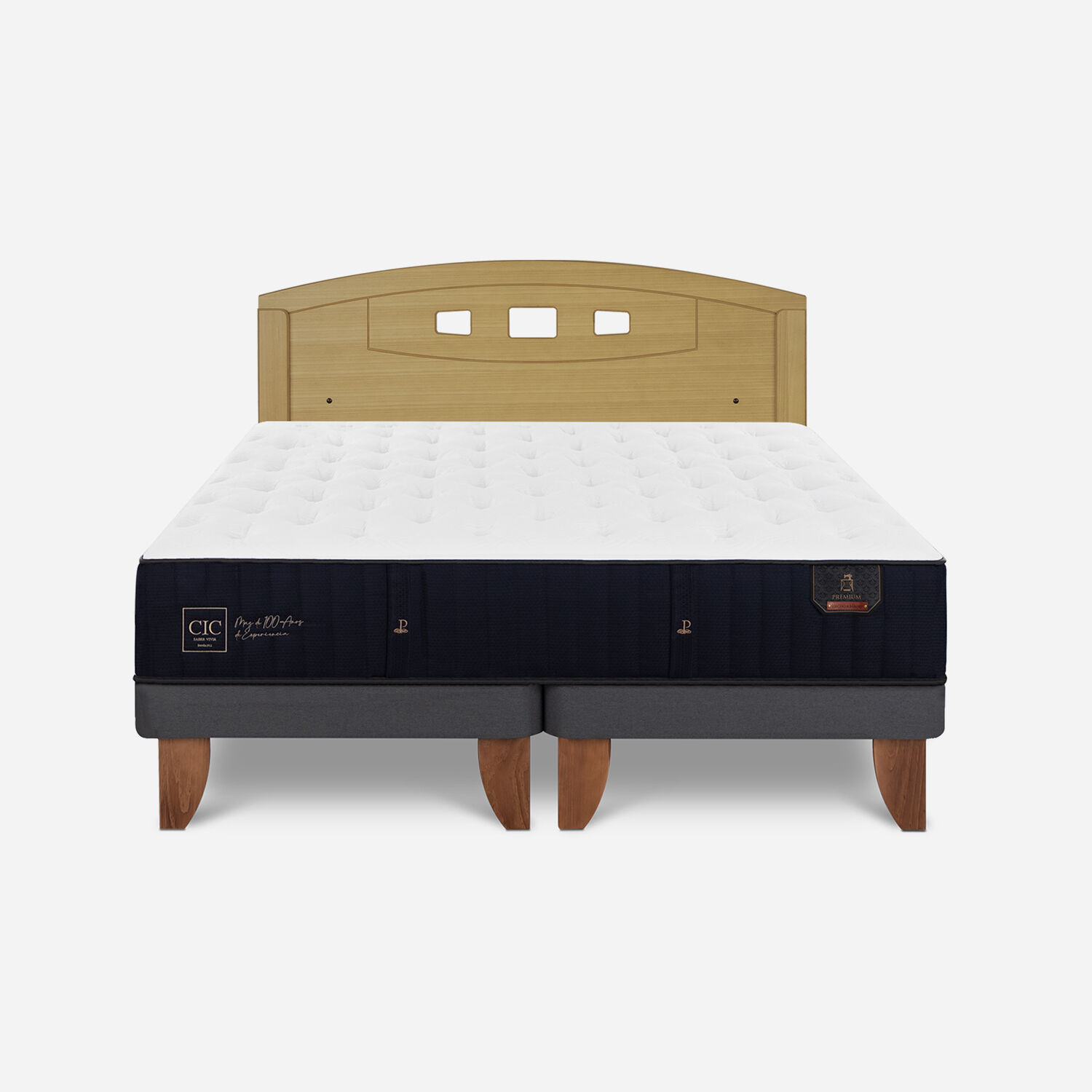 Cama Europea 2 Plazas Premium Base Dividida + Respaldo Gales Mostaza