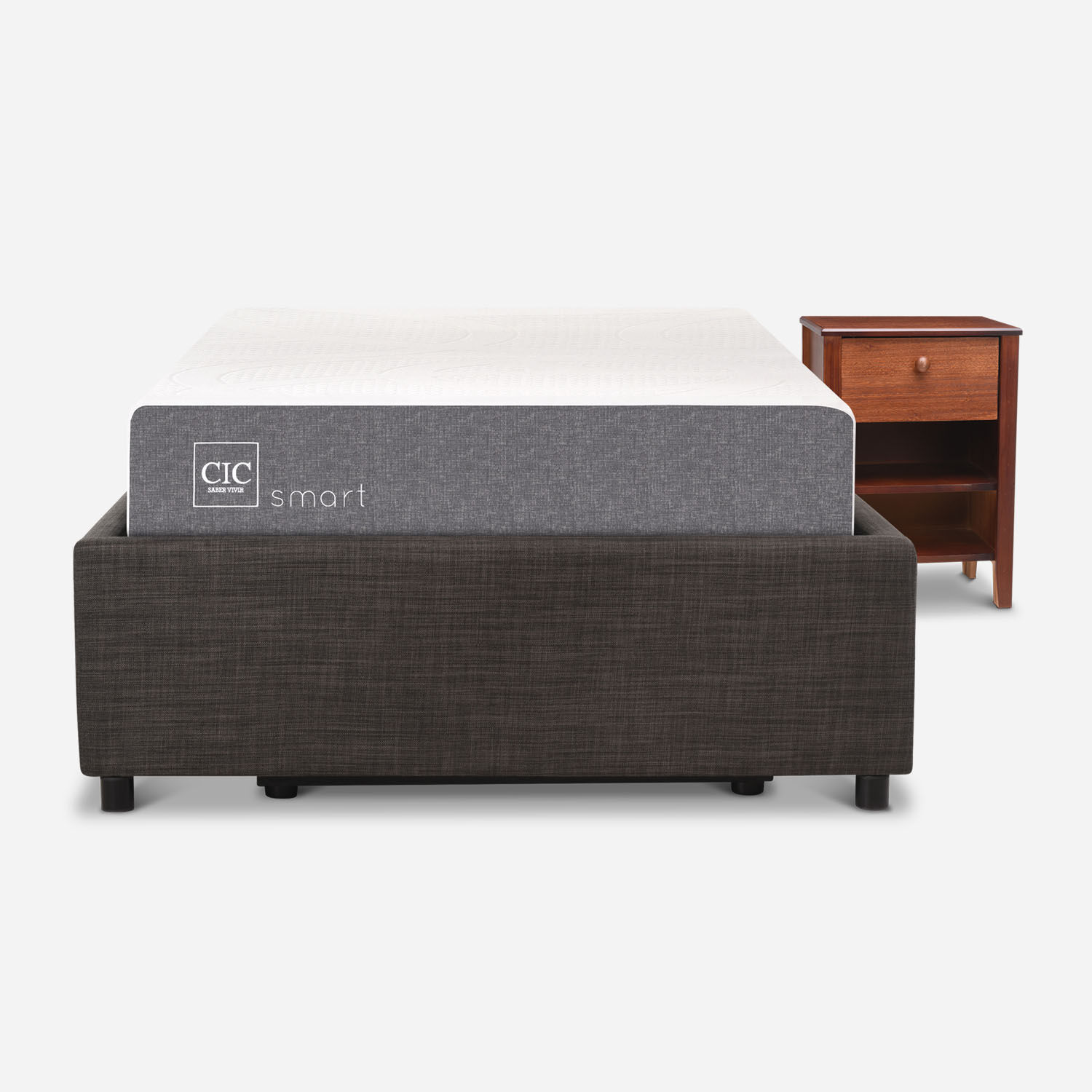Cama Space Box 1,5 Plazas Smart + Velador Torino Caramel 